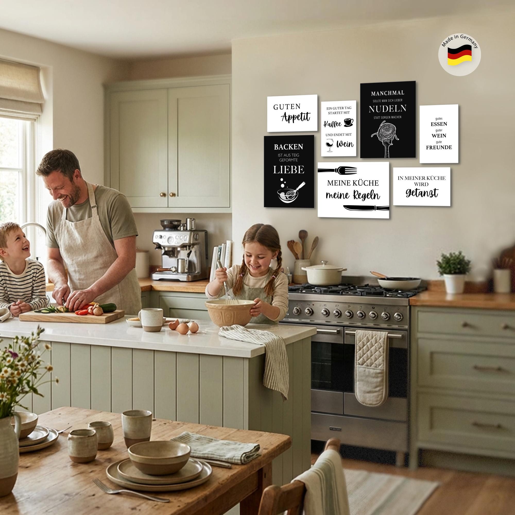 Novart Wandbild Küche Schwarz Weiss Esszimmer Küchenbilder Set, (7 St)