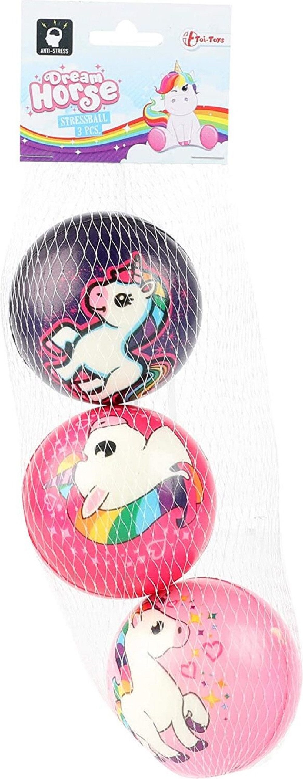 Toi-Toys Softball Kinder, Knautsball, Stressball, Softbälle, Einhorn Motiv ca. Ø7,5cm (3-St), Knautschball - Stressball für Jugend und Erwachsene