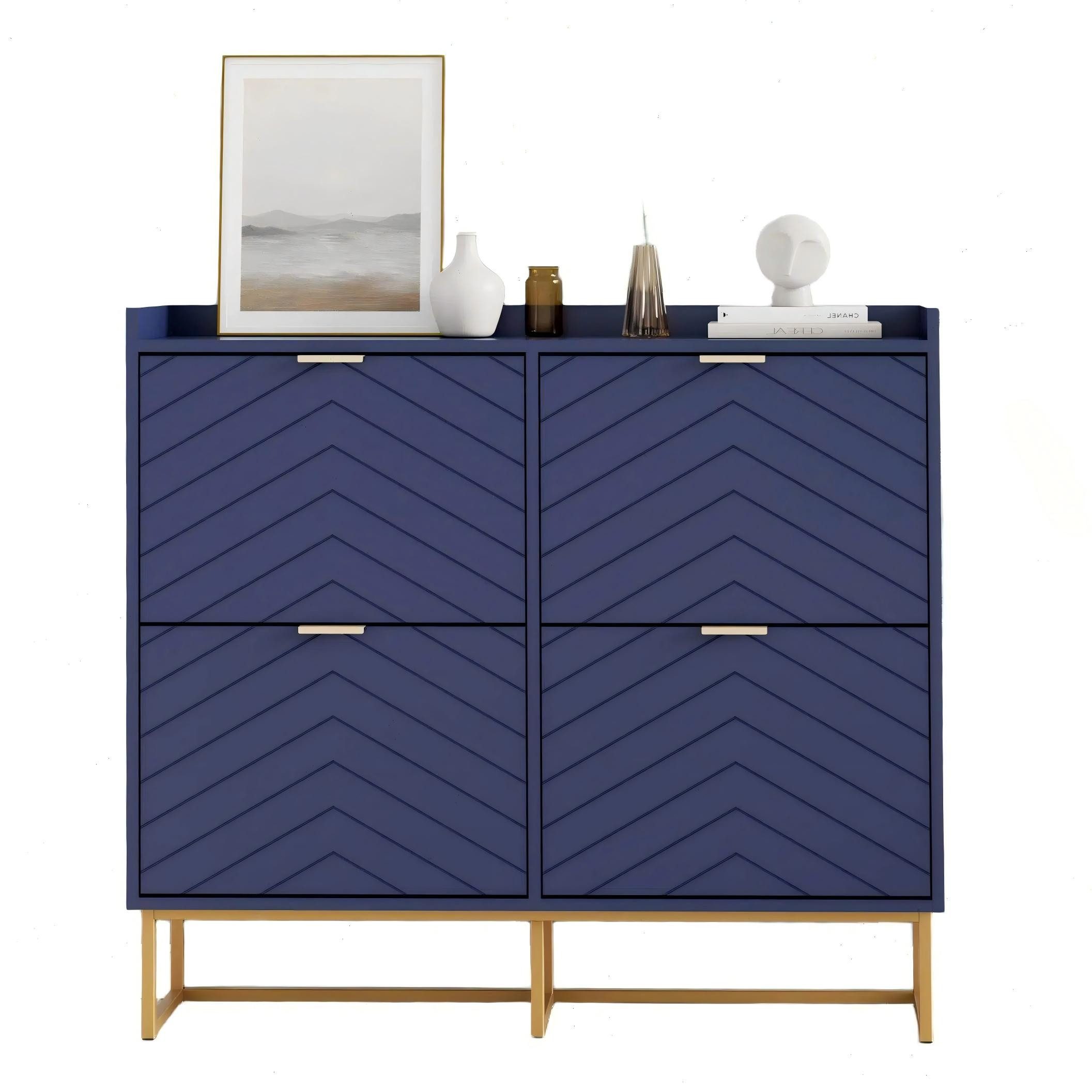 UEV Schuhschrank mit 4 Klappen, Schuhkipper Schmal, Schuhregal mit Metallfüße (98,5 x 24 x 103,5cm Modern Schuhaufbewahrung mit Oberplatte, Schuhkommode,Anti-Kipp-Vorrichtung für Eingangsbereich) trennwände verstellbar und abnehmbar für verschiedene Schuhtypen