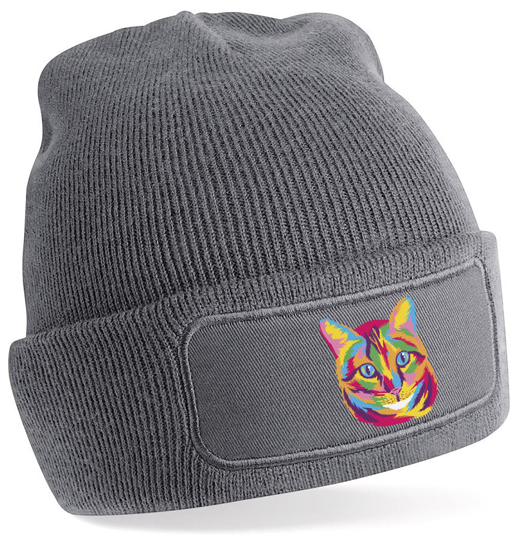 MyDesign24 Strickmütze für kalte Tage - Beanie mit Katze in Ölfarben Print Coole Katzen Mütze Wintermütze i125