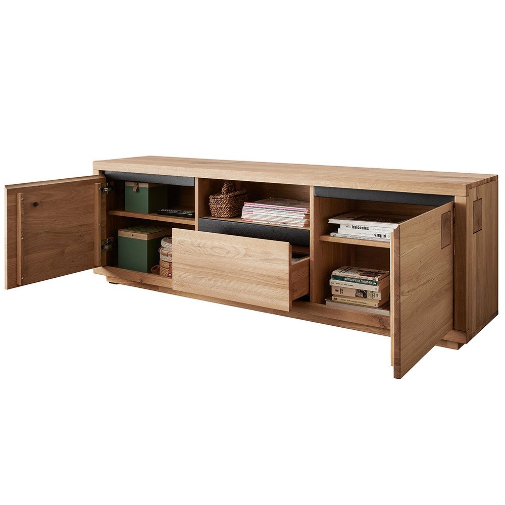 Lomadox Lowboard WINCHESTER-69, TV Board Fernsehschrank 170 cm Eiche massiv geölt Hirnholz-Detail