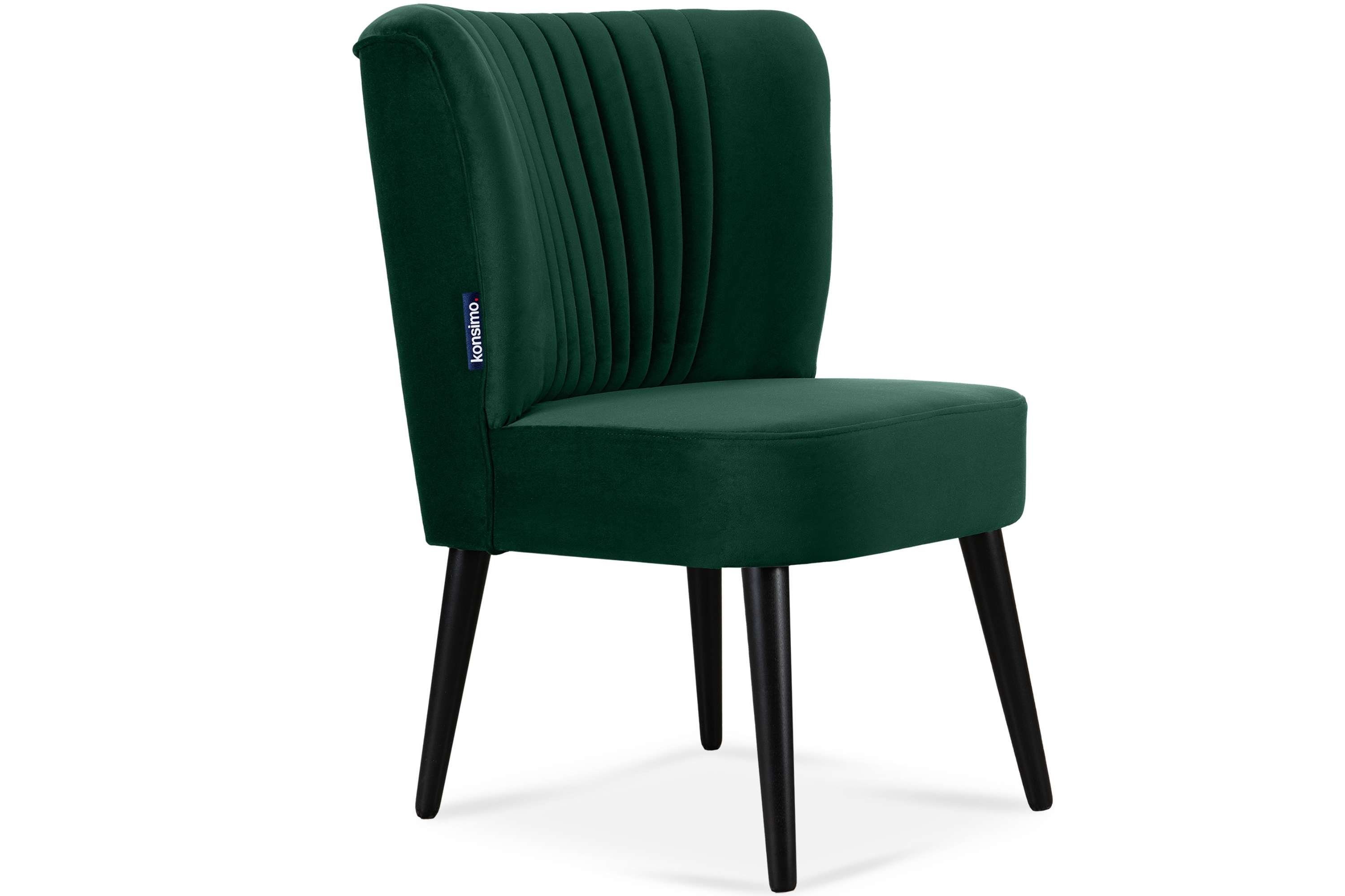 Konsimo Cocktailsessel DUCO Sessel, Ziernaht an der Rückenlehne, schwarz lackierten Beinen aus Buchenholz dunkelgrün/schwarz | dunkelgrün