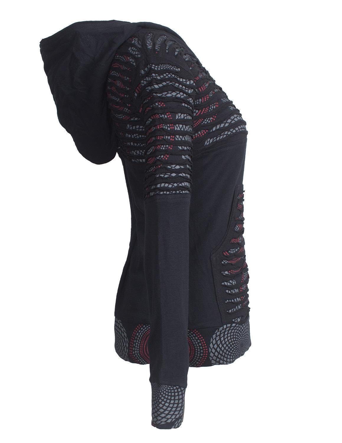 Vishes Kapuzensweatjacke Hoodie Kapuzenjacke mit Cutwork Patchwork (1-tlg) Boho, Hippie, Elfen, Goa Style, Gestreift, Mandala