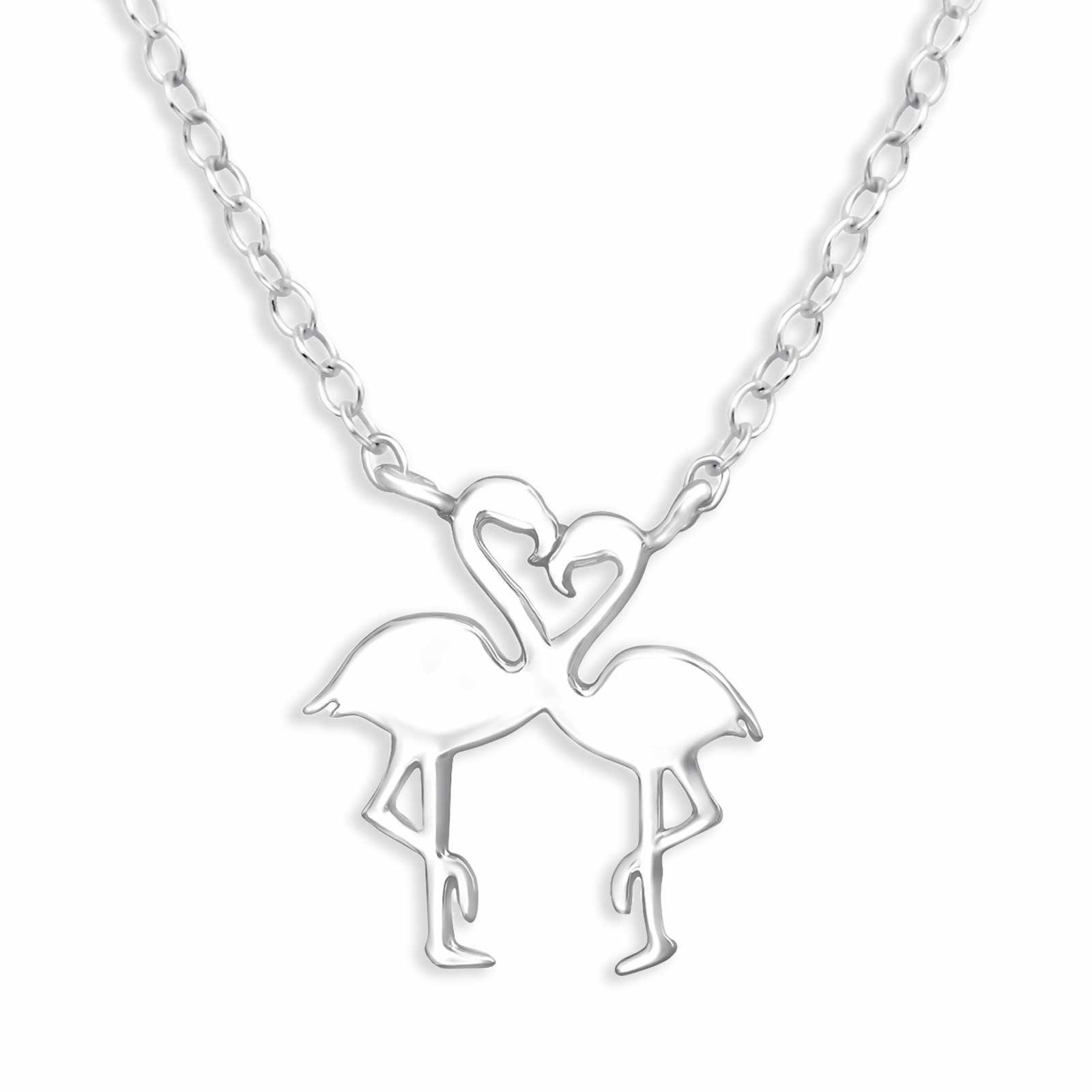 Monkimau Kette Schmuck Halskette Anhänger mit Flamingo (Packung) Silber Damen