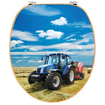 banjado WC-Sitz Bambus Motiv Traktor (umweltfreundliches Material, Edelstahl Scharniere), 44 x 38 x 5 cm