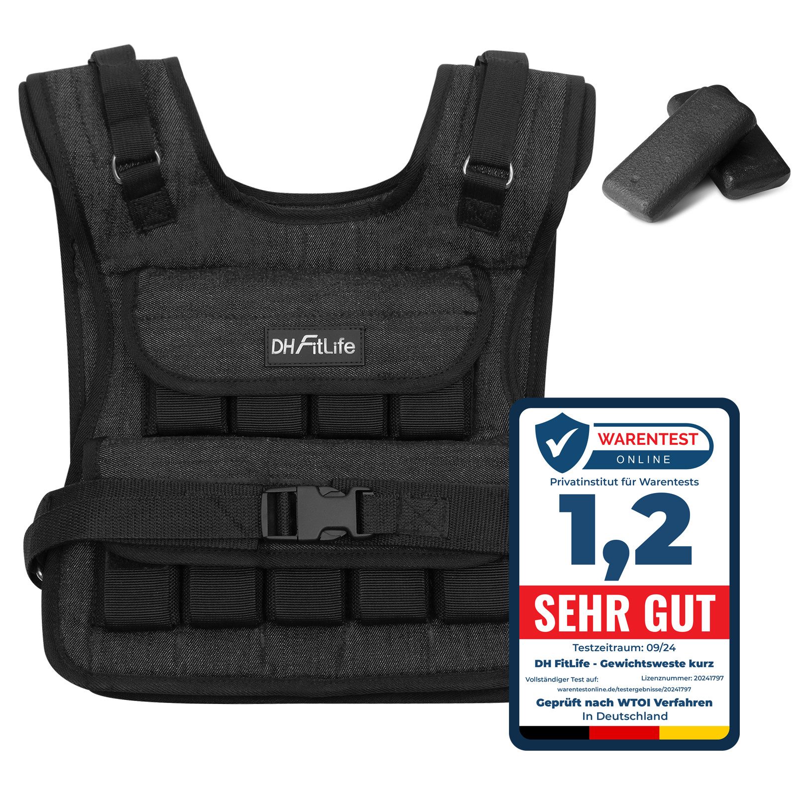 DH FitLife Gewichtsweste 10kg/20kg Kompakt u. Stabil zum Muskelaufbau u. Krafttraining, (Fitnessweste für Ausdauer- & Ganzkörpertraining), Laufweste Damen Herren, Fitnessweste Trainingsweste