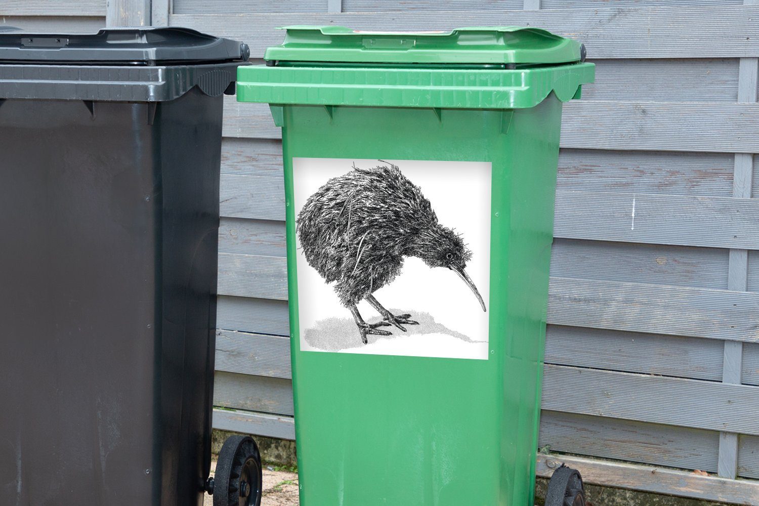 Mülleimer-aufkleber, Weiß Wandsticker Sticker, (1 in Schwarz eines Kiwi-Vogels Abfalbehälter Illustration St), Mülltonne, Container, und MuchoWow