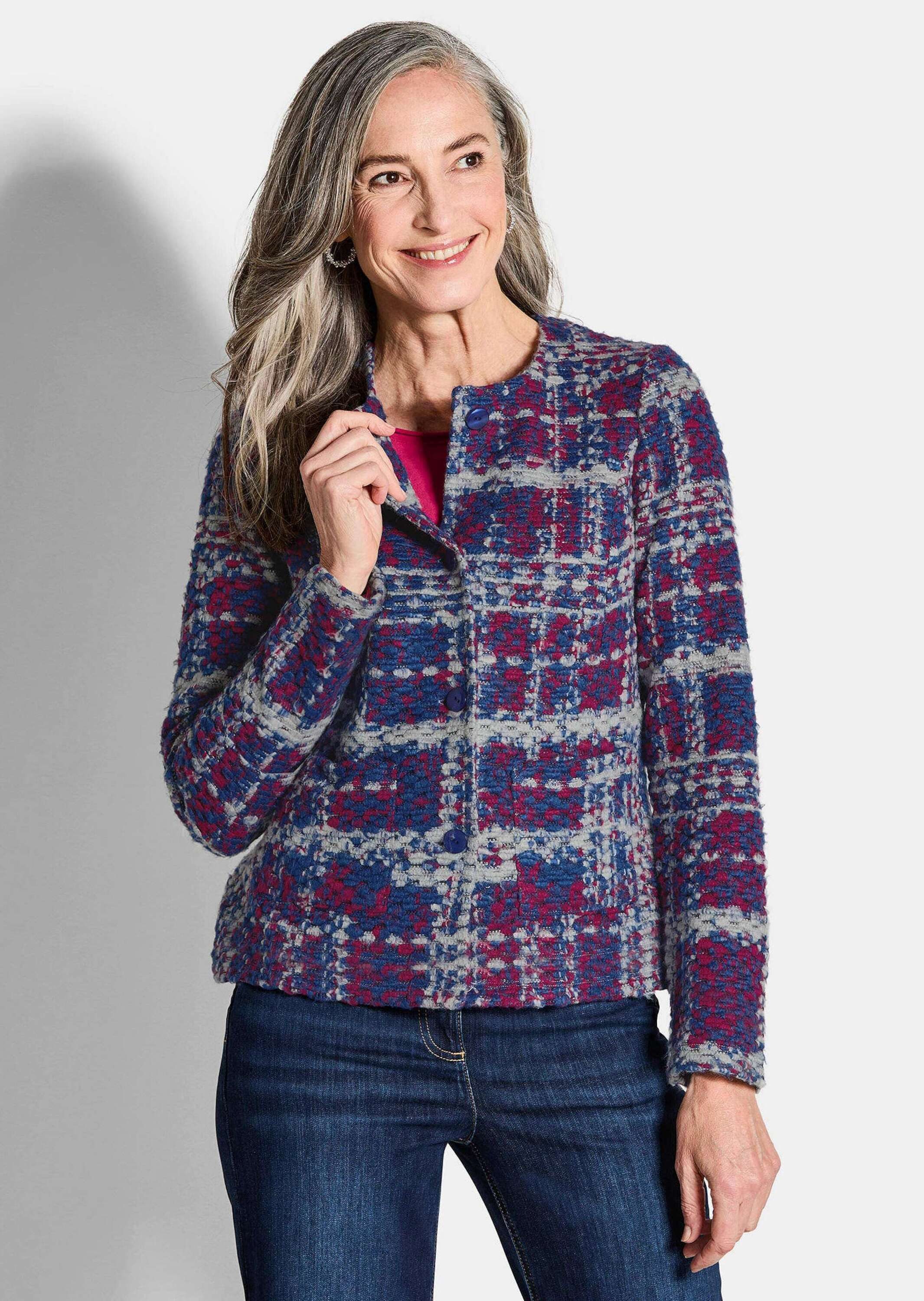 GOLDNER Outdoorjacke Elegante Jersey-Jacke mit Karomuster günstig online kaufen