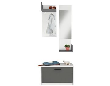 loft24 Garderoben-Set Geffrey, (bestehend aus Garderobenpaneele, Wandspiegel und Schuhbank), 3-tlg. Set mit Spiegel, Schuhbank, Wandgarderobe, 2 Farbvarianten
