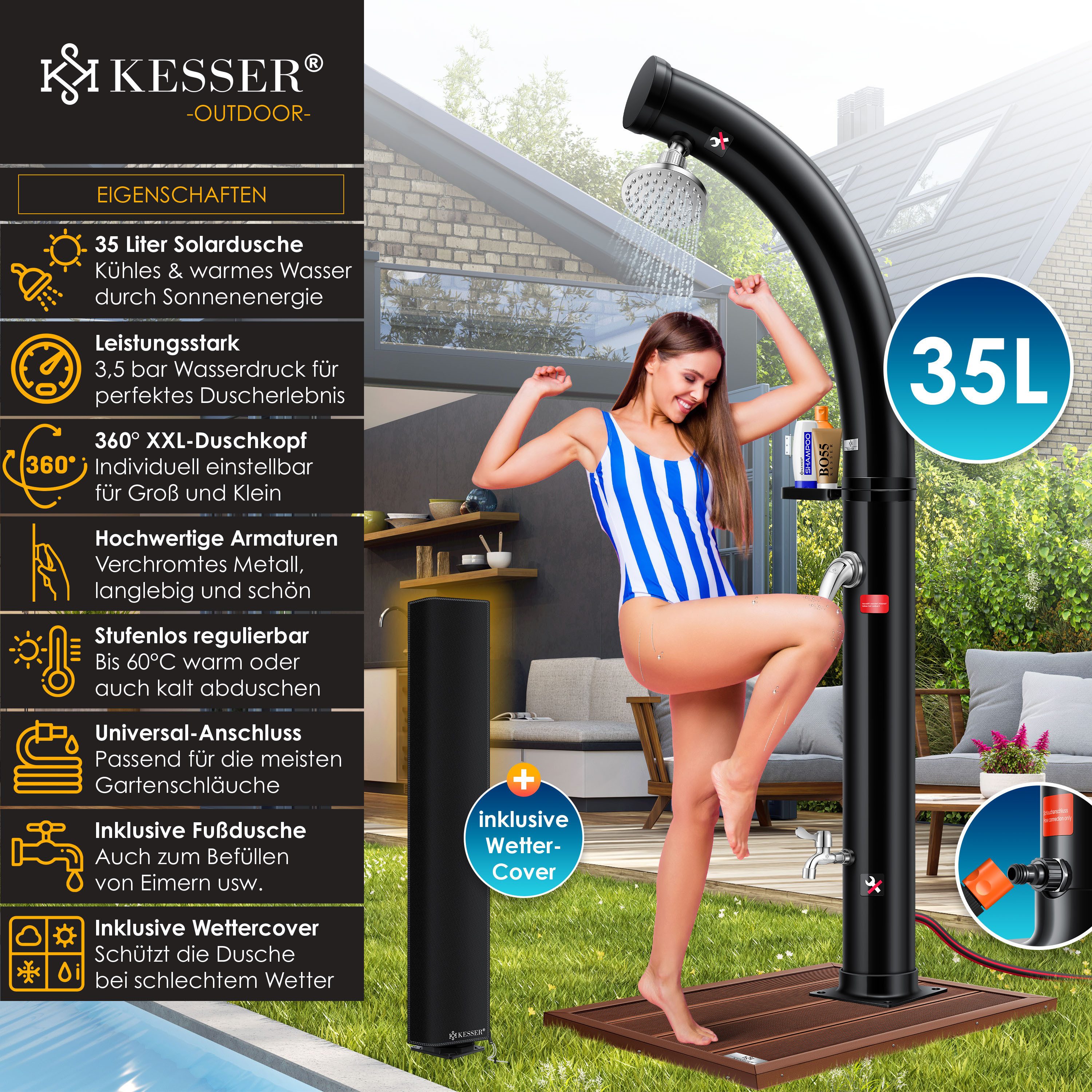 KESSER Solardusche, Solar Gartendusche Solardusche mit Schutzhaube