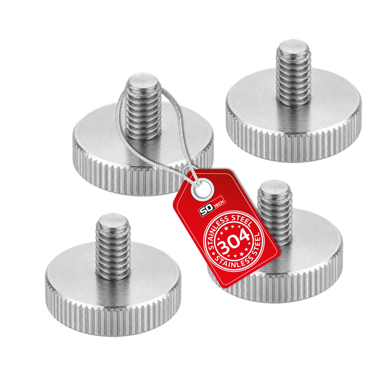 SO-TECH® Schraube Rändelschrauben M3-M10 DIN 635 Edelstahl V2A (SS304), (4 St), M3 x 10 mm, flache Ausführung ohne Schaft
