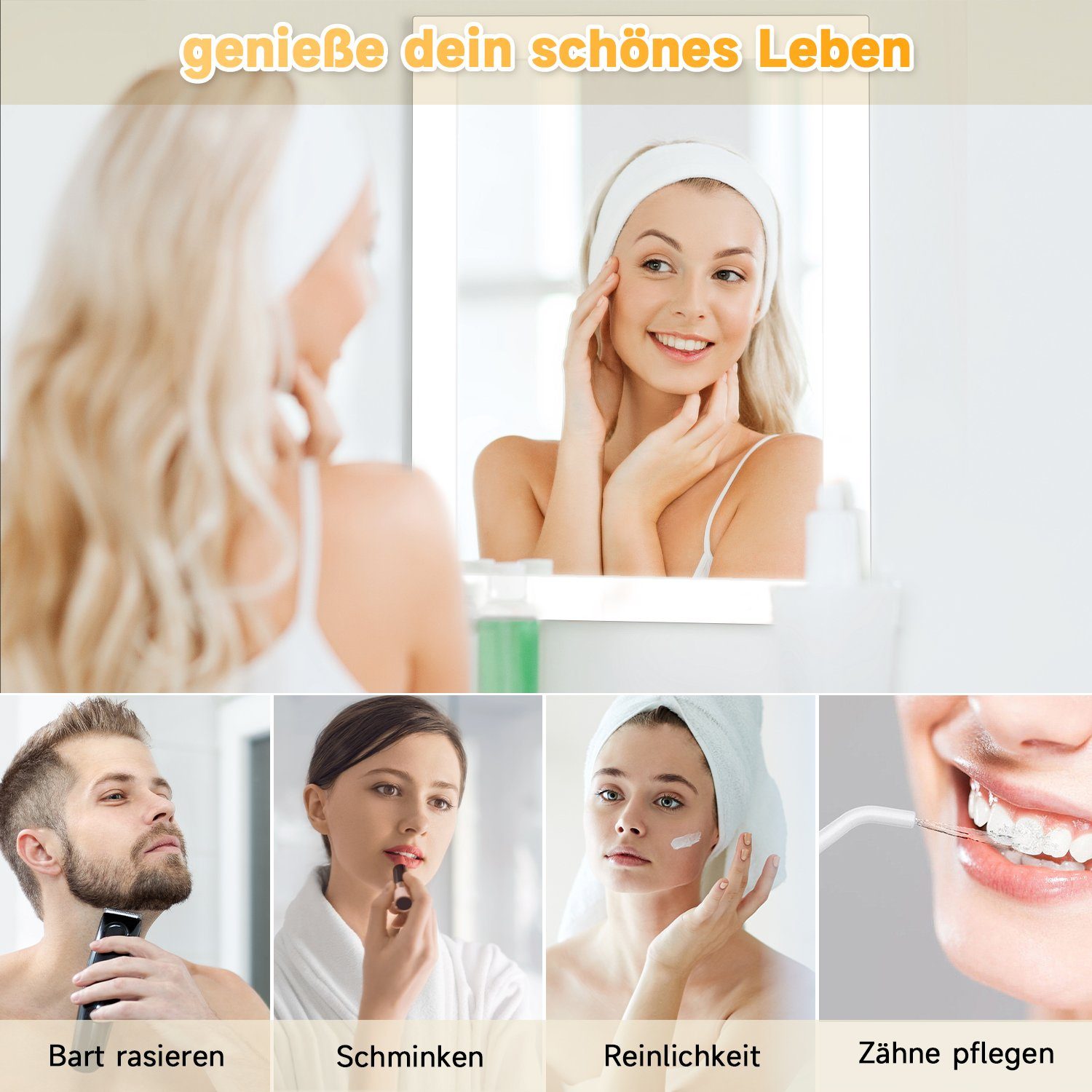 SONNI Schminkspiegel Lichtspiegel 50x60cm mit LED Beleuchtung Kaltweiß Wandschalter, Schminkspiegel,Badspiegel,Wandspiegel – Bild 4 von 5