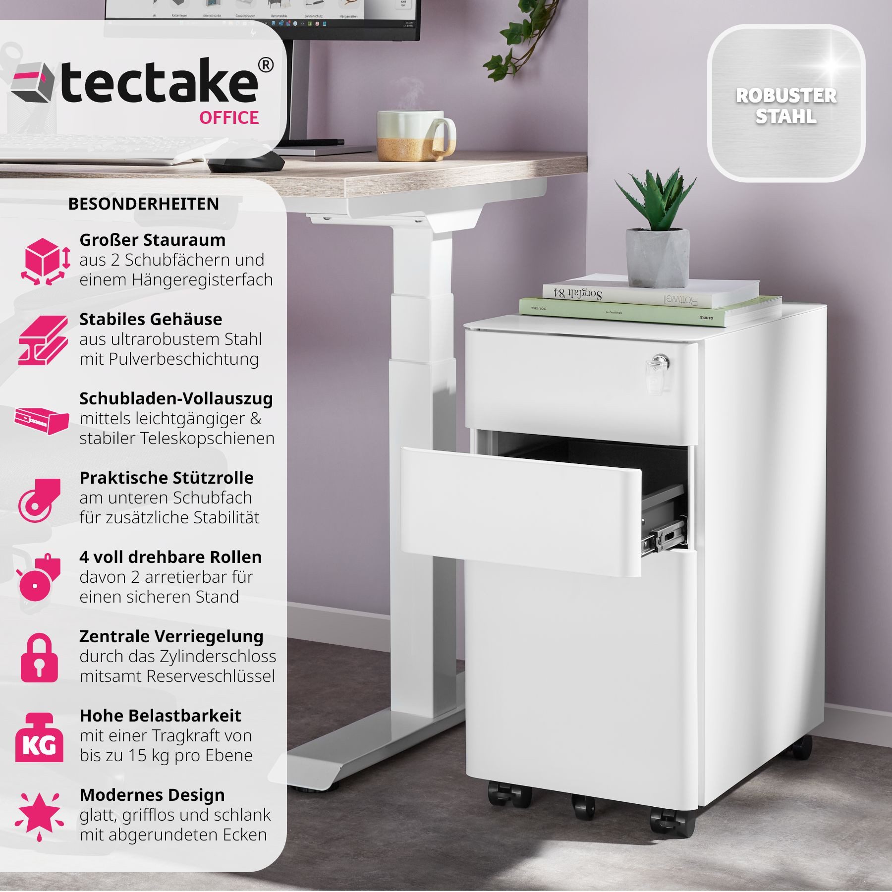 tectake Rollcontainer Aktenrollschrank, aus pulverbeschichtetem Stahl günstig online kaufen
