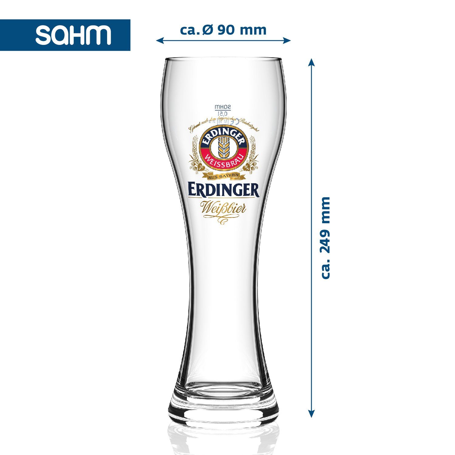 SAHM Bierglas Original ERDINGER Weizenbierglas 0,5 l Set - 6 Weizenbiergläser 0,5 l, Edles Glas, 100% recycelbar