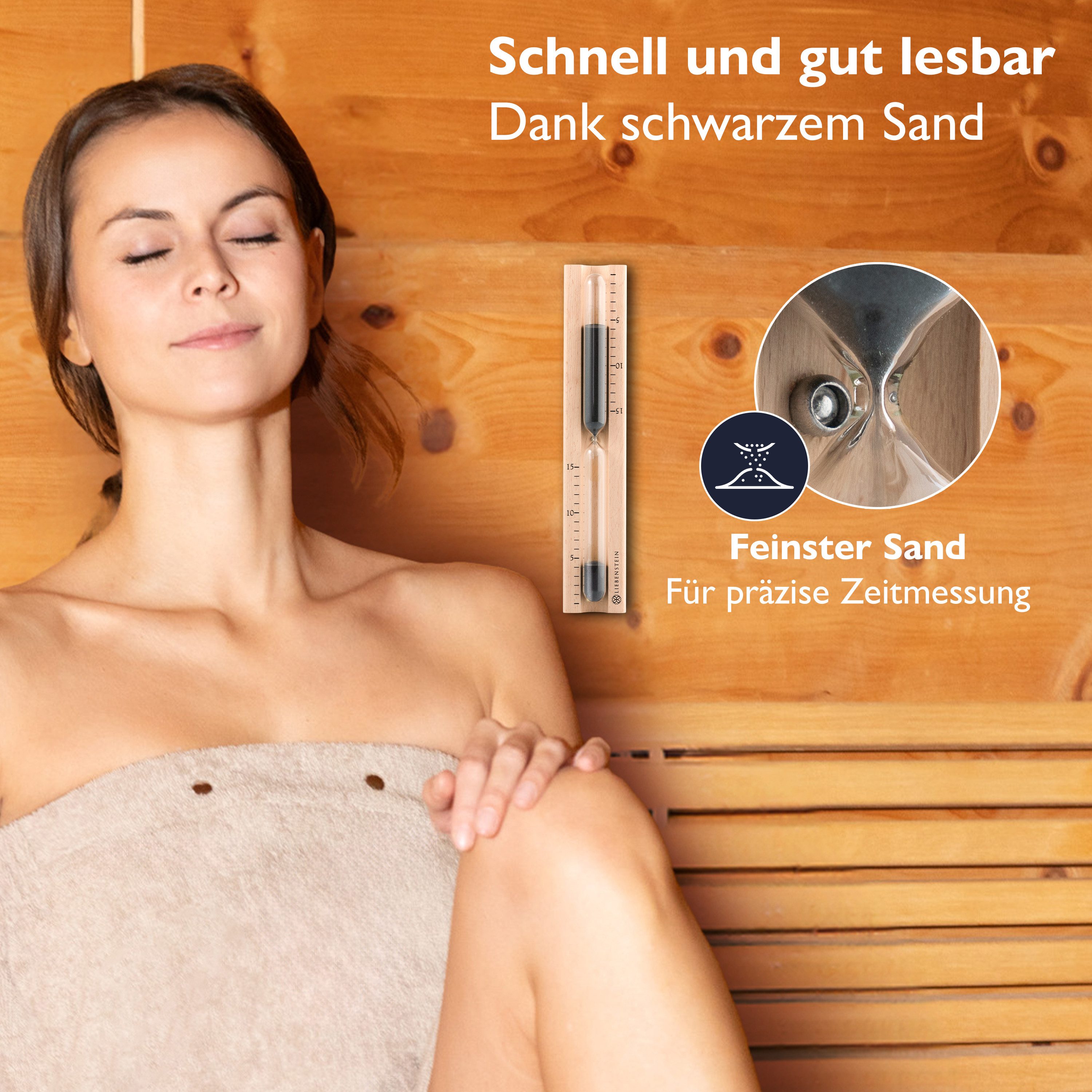 Liebenstein Sauna-Sanduhr Made in Germany - Sauna Zubehör aus Buchenholz - Made in Germany