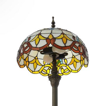 Lindby Stehlampe Audrey, Leuchtmittel nicht inklusive, Tiffany, bleifreies Glas, Stahl, multicolour, braun antik, 2 flammig