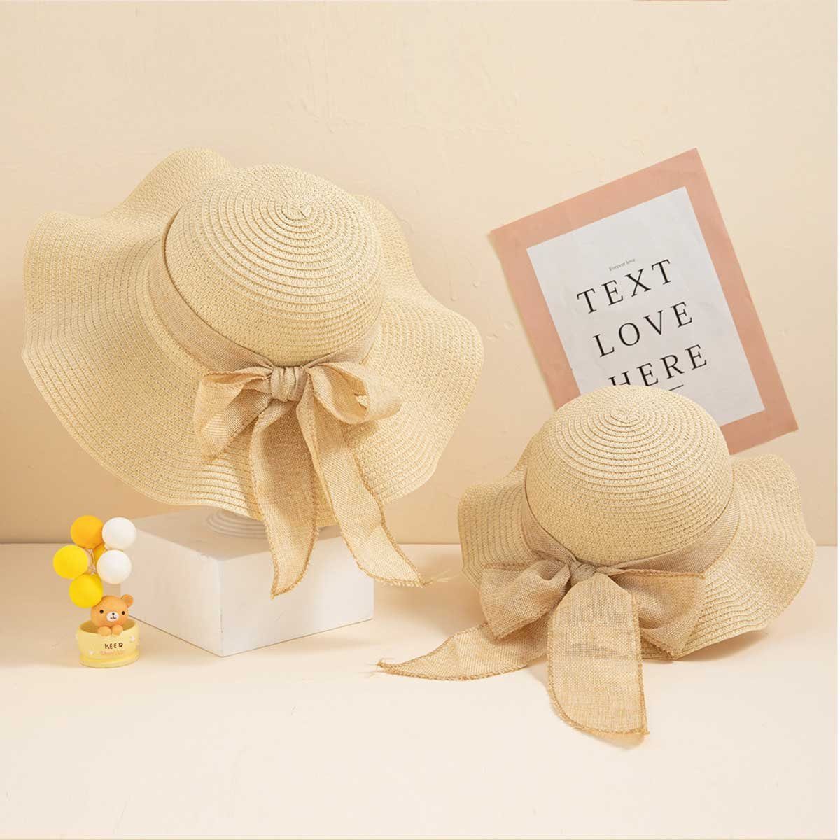 Vivi Idee Strohhut Sonnenhut Sommerhut Strandhut Straw hat, Damen faltbar, Einheitgröße wellenförmiger Rand