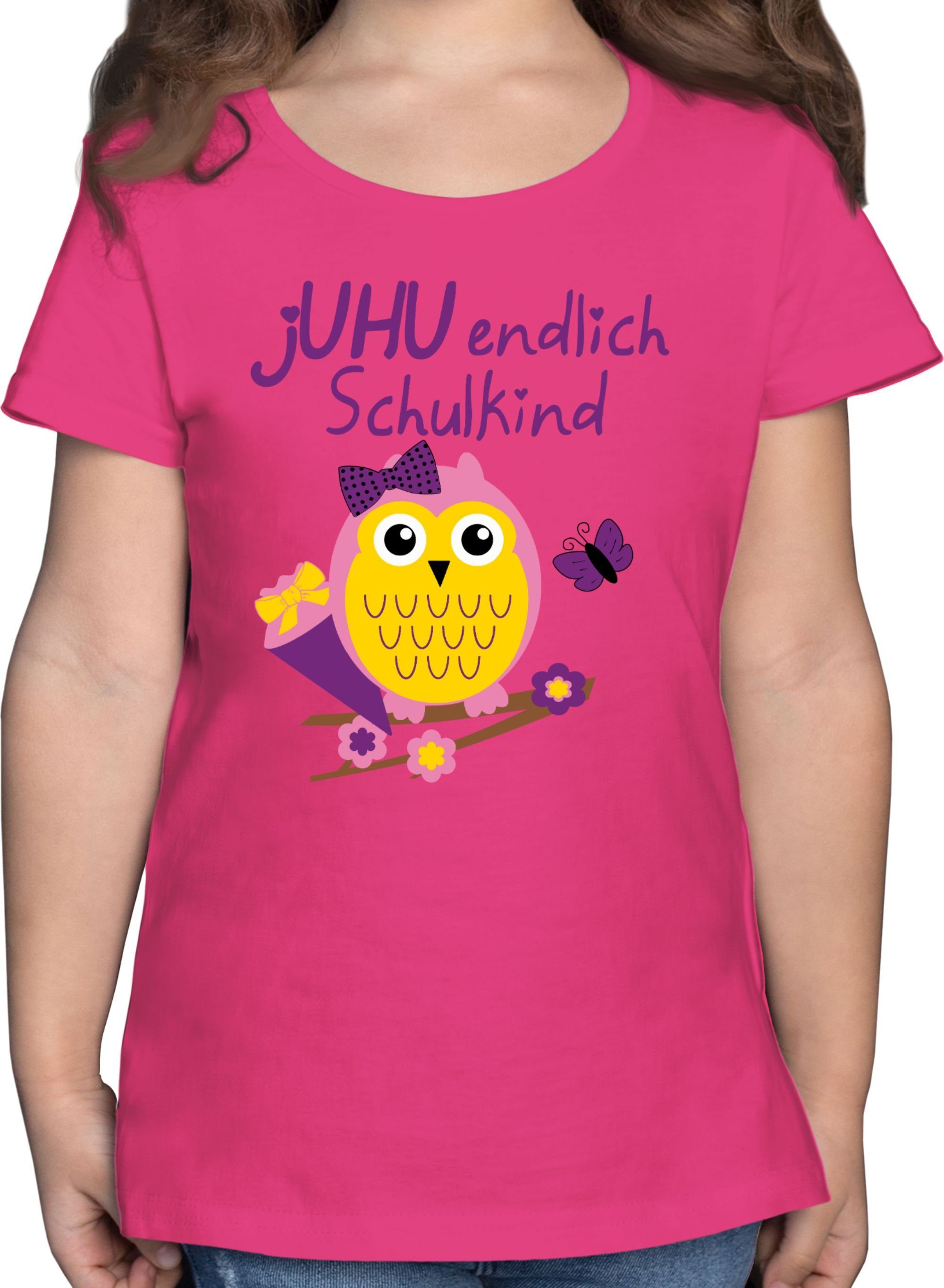 Shirtracer T-Shirt jUHU endlich Schulkind Eule Schultüte Einschulung Mädchen 2 Fuchsia