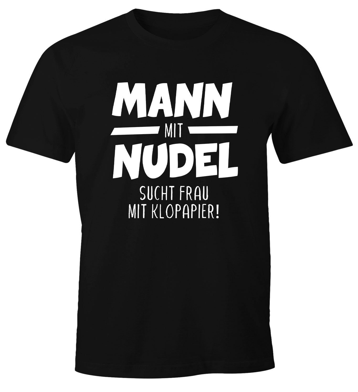 MoonWorks Print-Shirt Herren T-Shirt mit hamstern sucht Nudel schwarz Fun-Shirt Spruch Moonworks® lustig 2020 Mann Print Frau mit bunkern Klopapiier mit