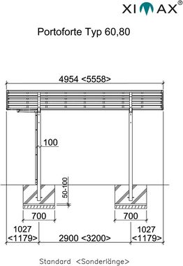 Ximax Einzelcarport Portoforte Typ 80 Sonderlänge/Breite XS-mattbraun, BxT: 241x556 cm, 240 cm Einfahrtshöhe, Aluminium