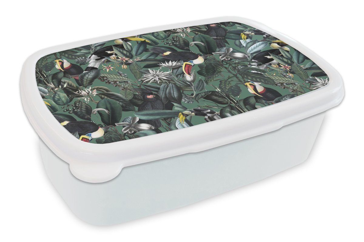 MuchoWow Lunchbox Blumen Brotdose, Erwachsene, Kinder - für Vogel Blätter, - weiß (2-tlg), Jungs und für und Kunststoff, Brotbox Mädchen