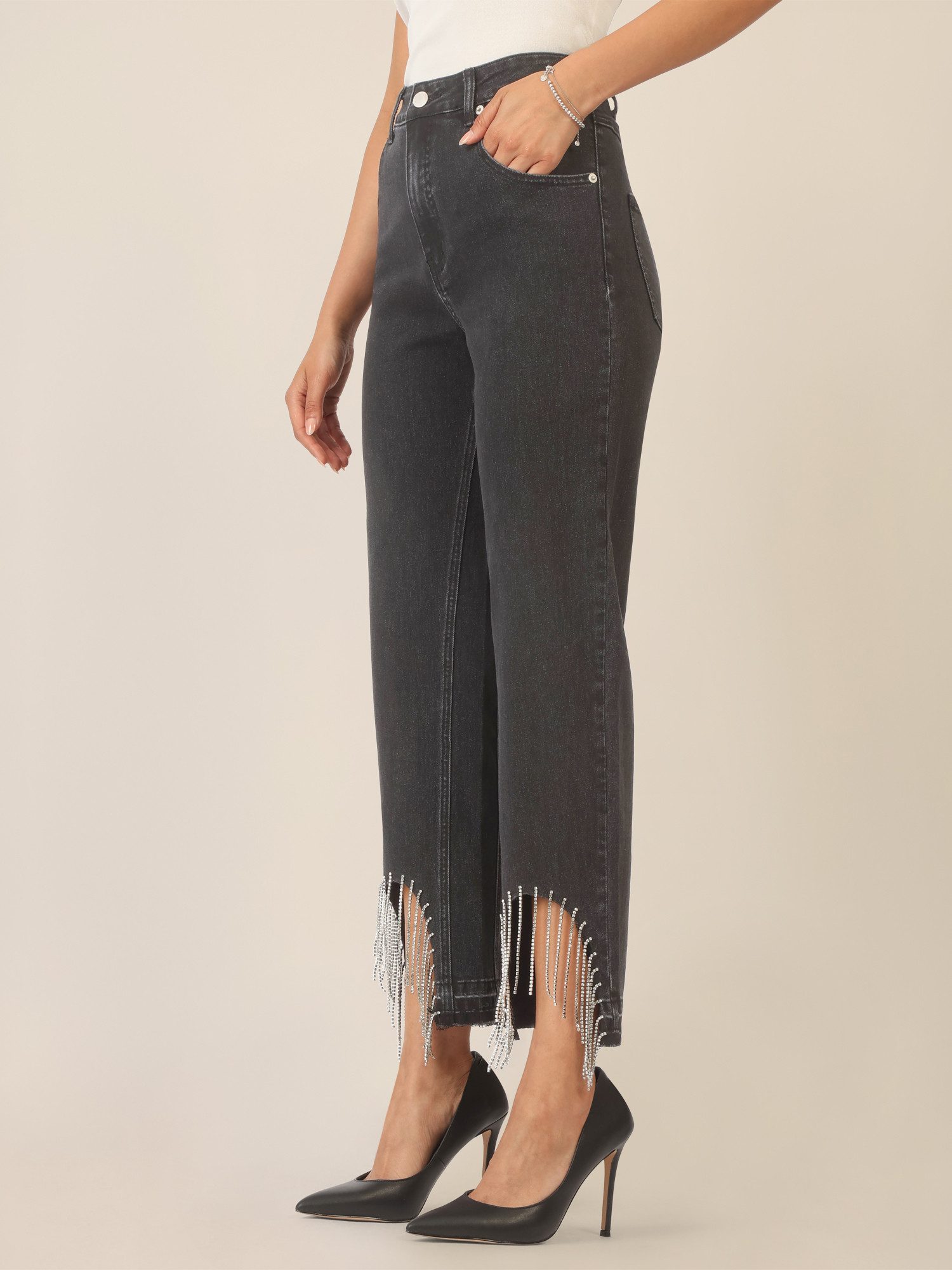 Apart Bootcut-Jeans mit Kristallstein Fransen am Saum günstig online kaufen