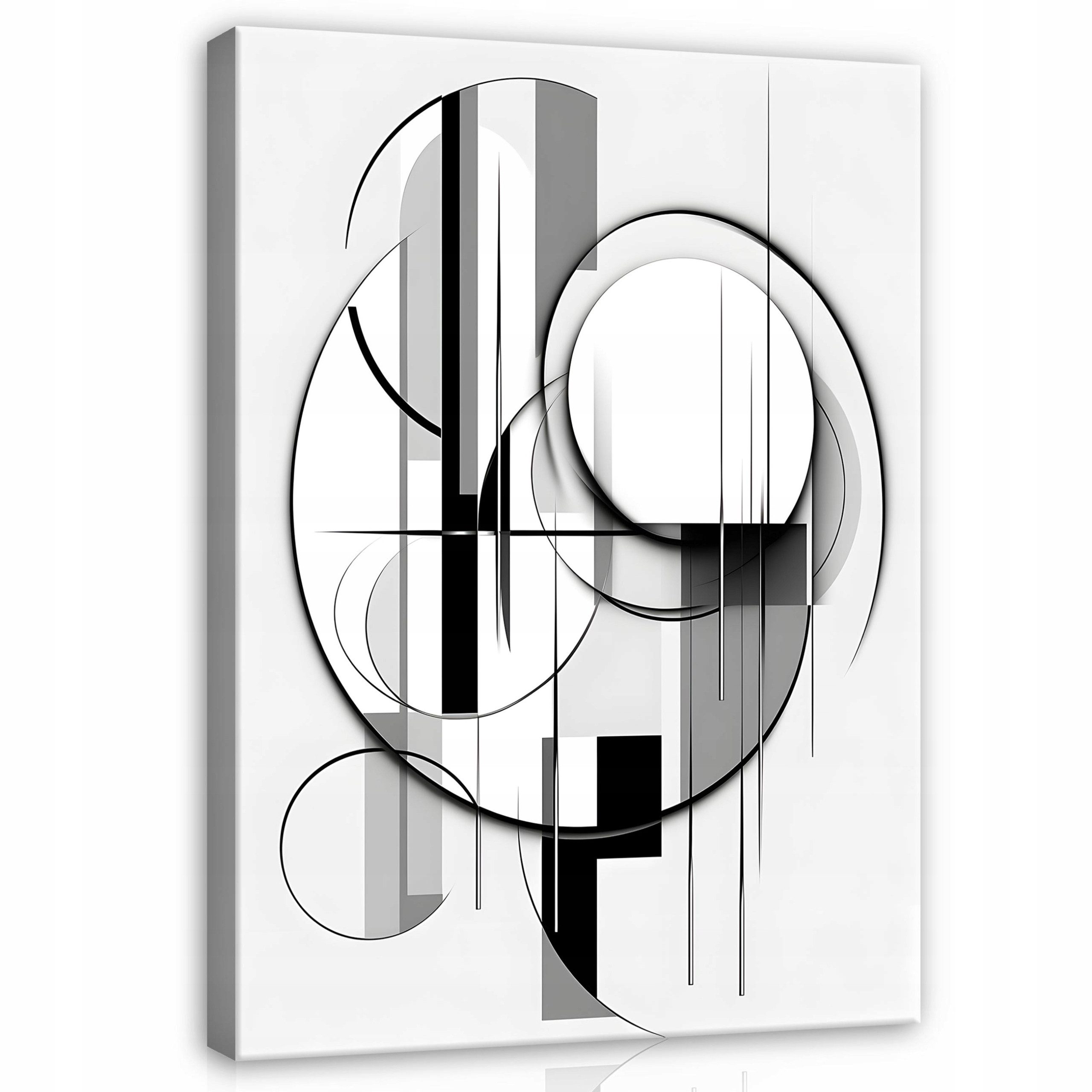 Wallarena Leinwandbild Abstrakte Kunst mit Kreisen in Grau im Art déco für Wohnzimmer, Art déco (1 St), mit Rechtecken mit Holzrahmen mit Aufhängevorrichtung 30x40cm