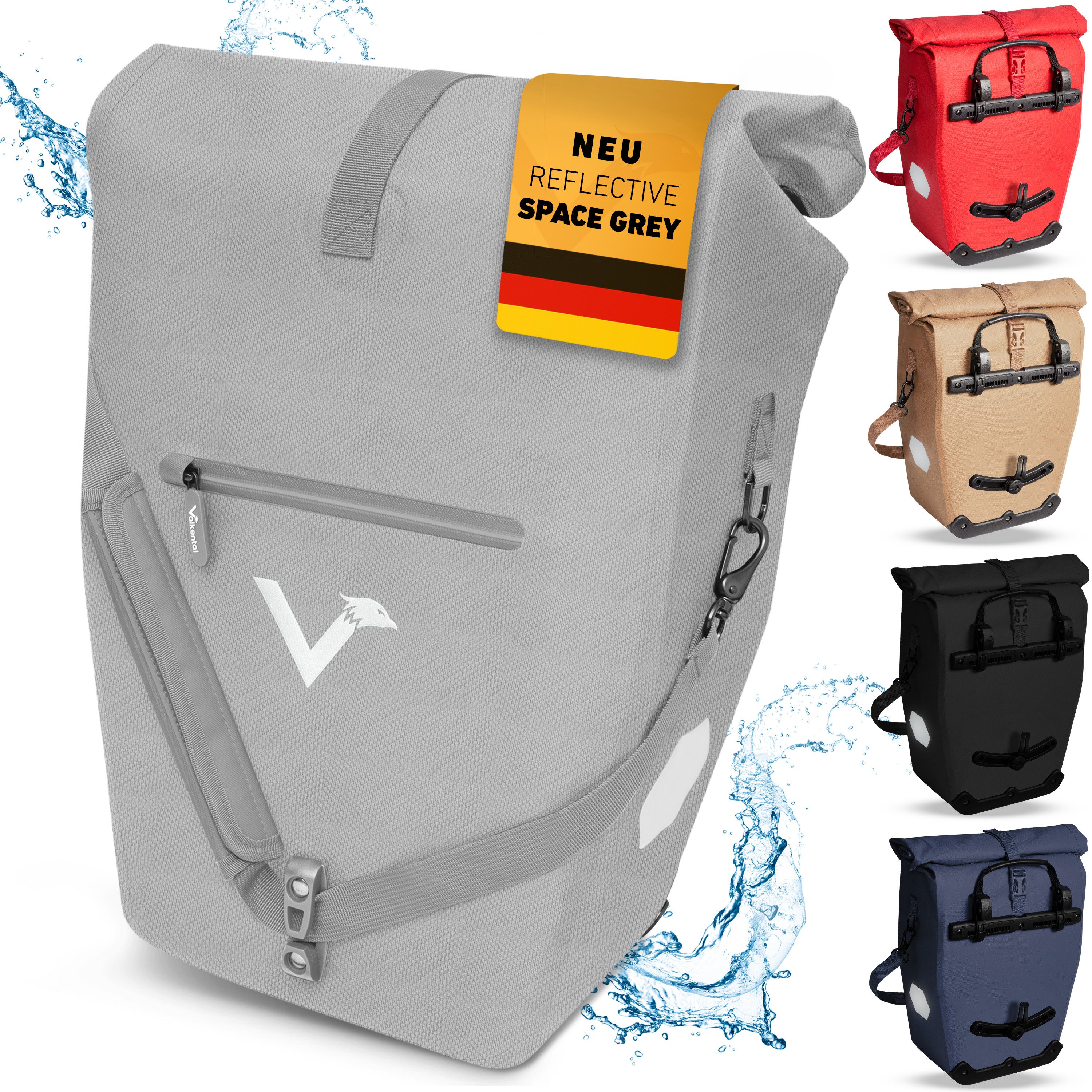 Valkental Fahrradtasche Gepäckträgertasche mit Umhängeschlauf, 2in1 wasserdicht, mit Rolltop Verschluss & Laptopfach 28L