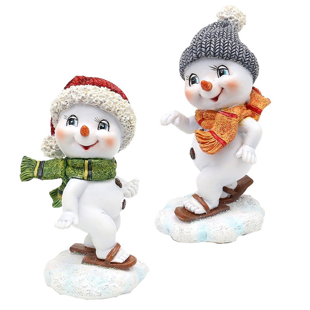 Dekohelden24 Dekofigur Schneekinder mit Mütze und Schal in rot-grau mit Ski günstig online kaufen