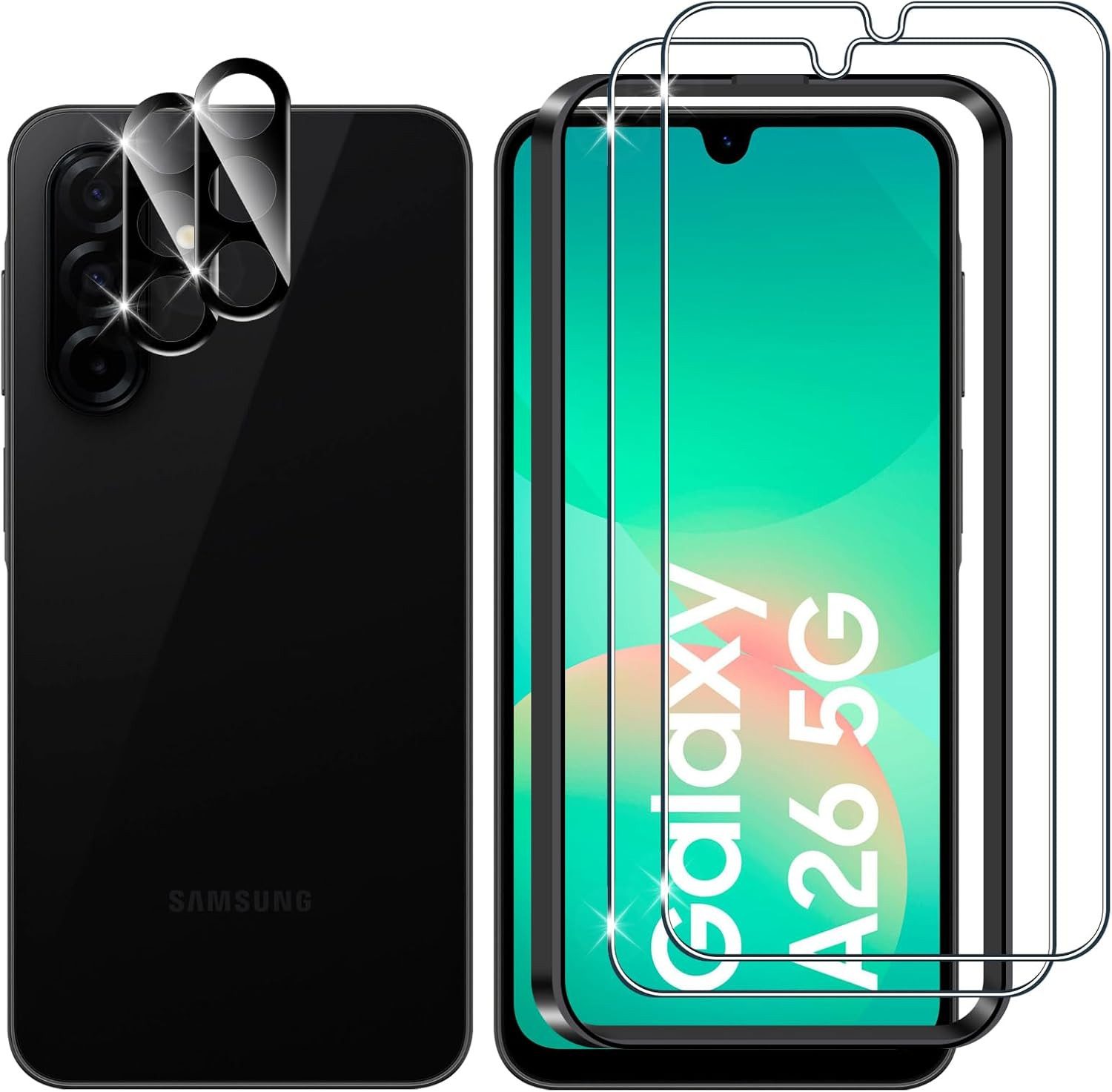 MSM Displayschutzglas 2X 3D Schutzglas (Display + Kamera) für Samsung Galaxy A26 5G 9H