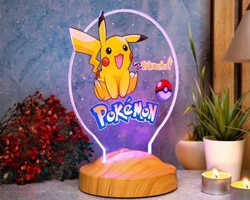 Geschenkelampe LED Nachttischlampe Pikachu 3D Nachtlicht Pokemon Fans Babyzimmer Deko, Leuchte 7 Farben fest integriert, Geschenk für Jungen, Mädchen, Geburtstagsgeschenk