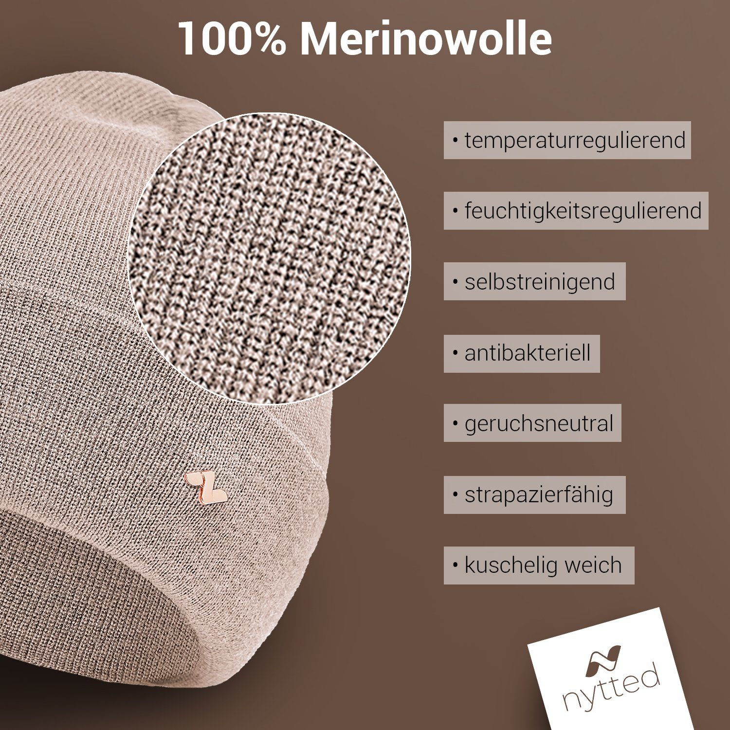 NYTTED® Beanie - 100% Merino-Wolle sand in - Germany für Damen Herren Wintermütze Made - &