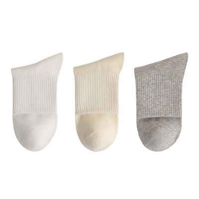 FIDDY Arbeitssocken Damen-Freizeit-Sportsocken aus Baumwolle für den Herbst und Winter (3-Paar) Hohe Elastizität, mittelhoher Schaft, schwarz-weiße Unifarben