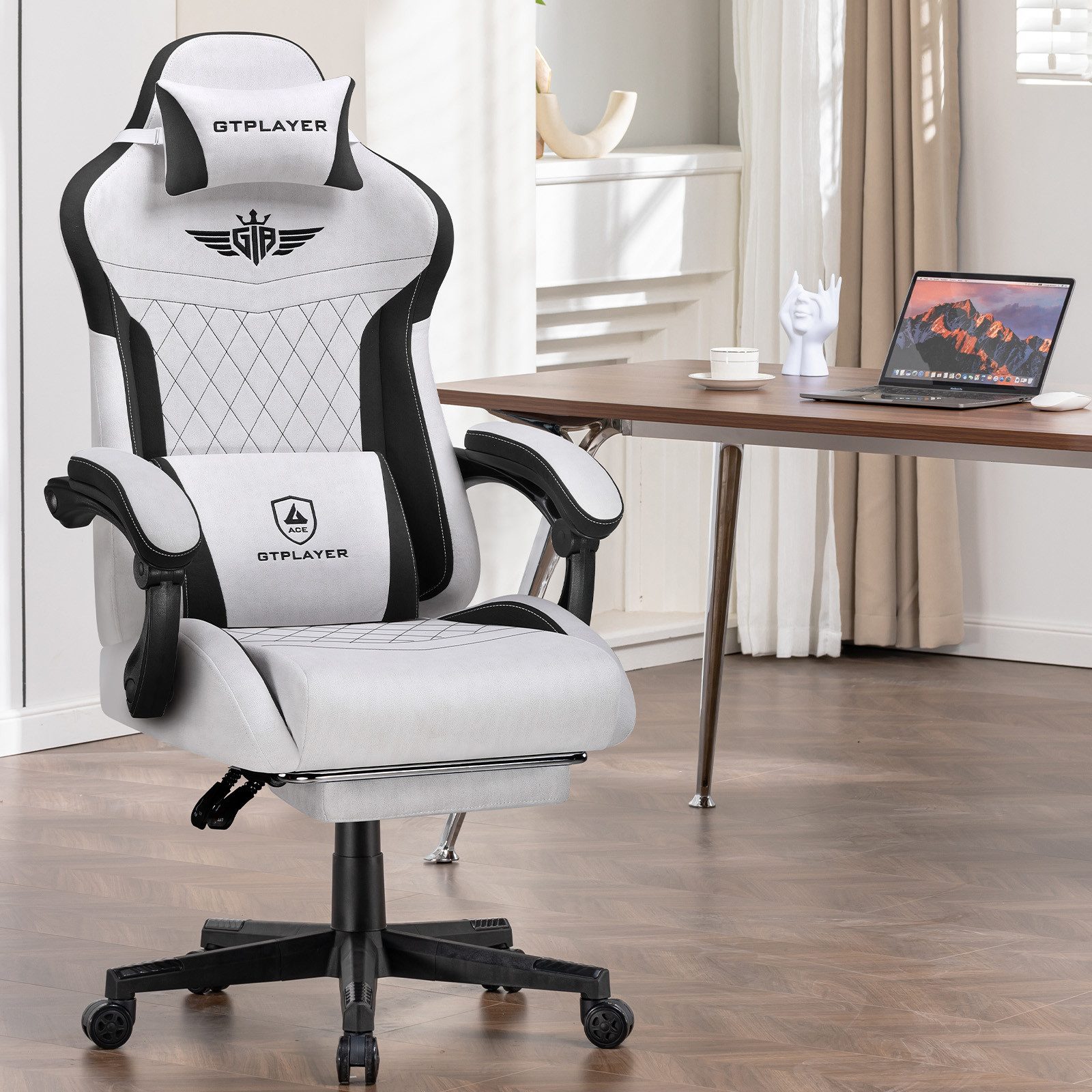 GTPLAYER Gaming-Stuhl Ergonomischer Gaming Sessel Schreibtischstuhl mit Stoffoberfläche (Pacekung), Federsitzkissen – Bild 4 von 5