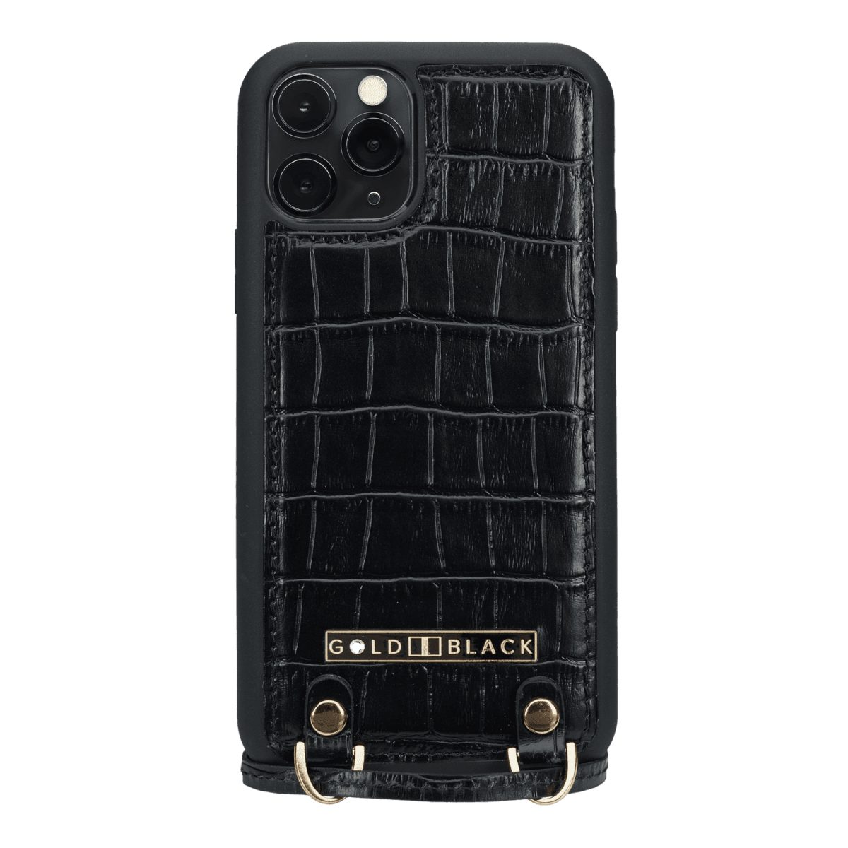 GOLDBLACK Handyhülle GOLDBLACK iPHONE 11 PRO LEDERHÜLLE MIT NECKLACE KROKO-PRÄGUNG SCHWARZ