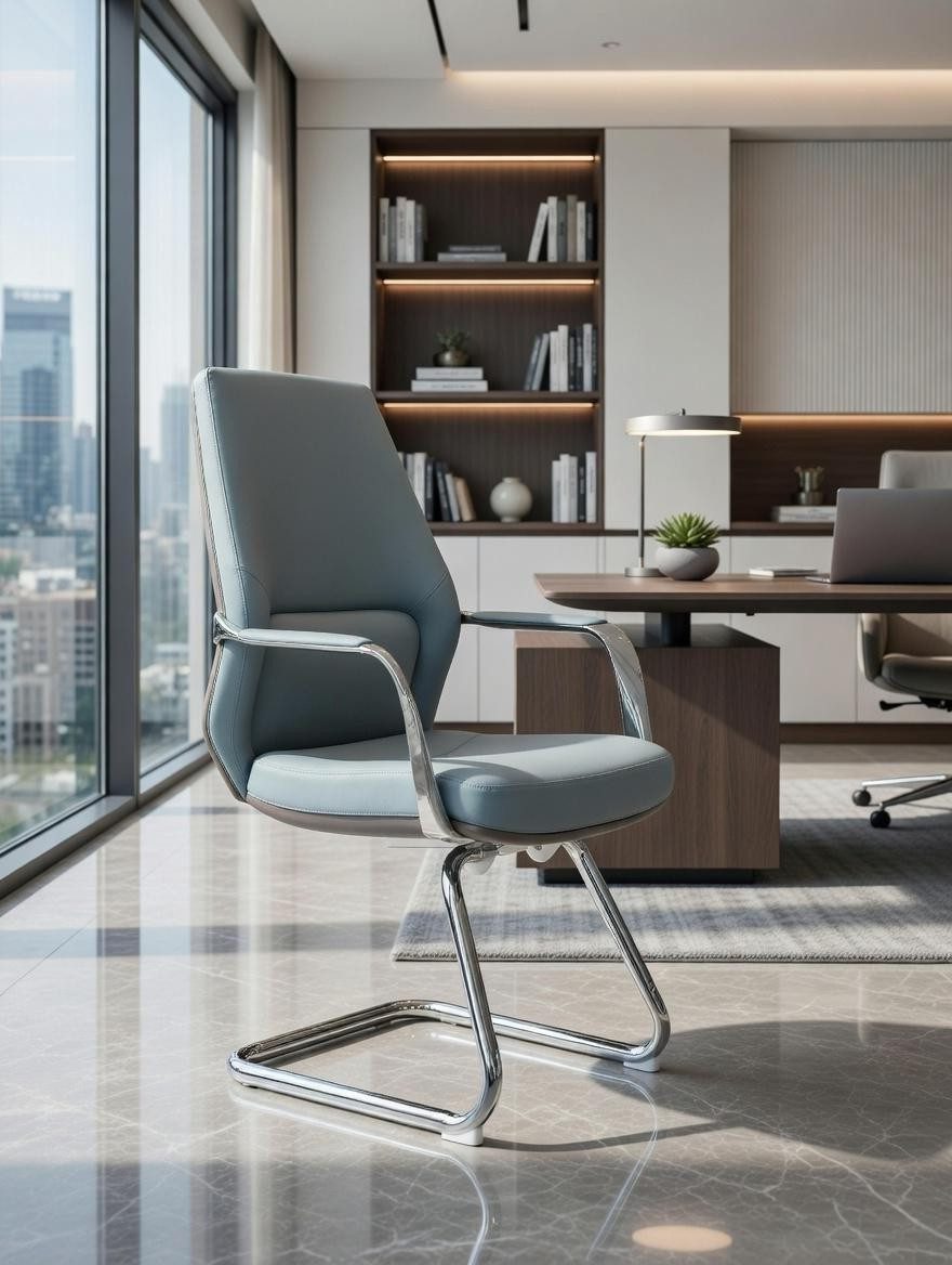 Xlmoebel Besucherstuhl Blauer Chefsessel aus Leder mit ergonomischem Design und, Made in Europa