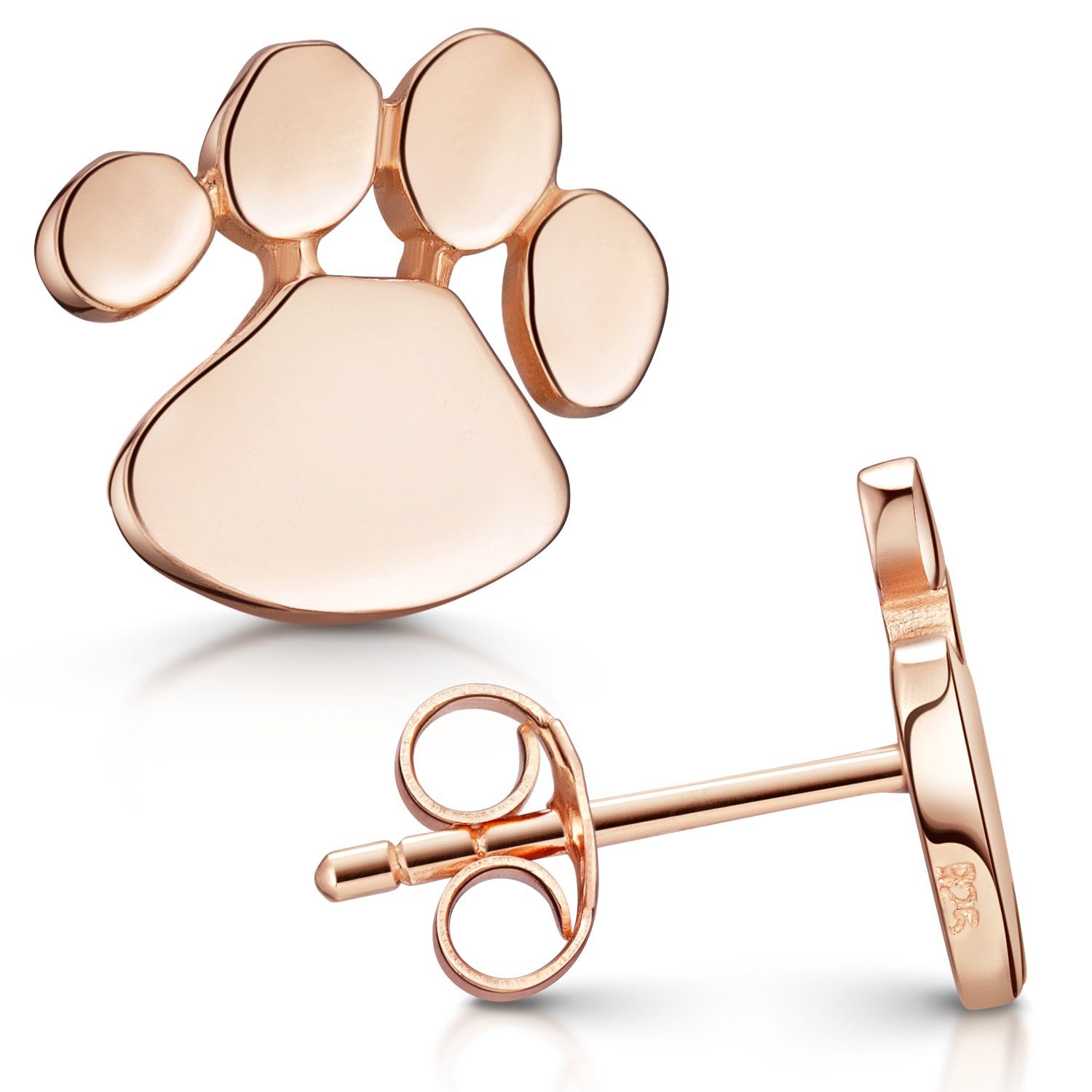 Materia Paar Ohrstecker Pfote Abdruck Tatze Hund Katze Rosegold SO-337, Sterling Silber, rosevergoldet
