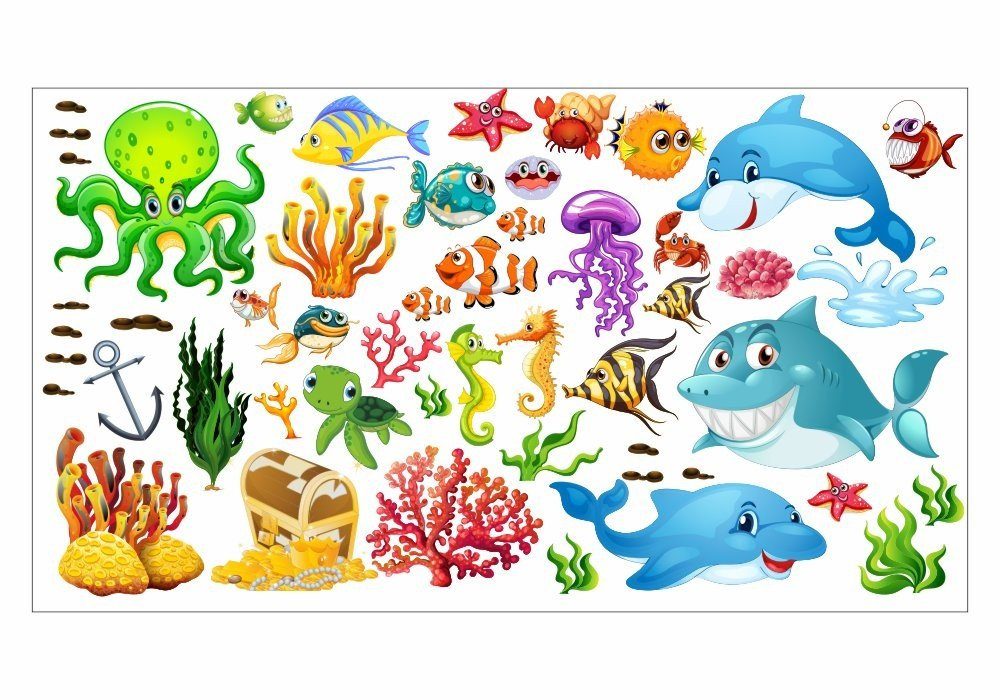 nikima Wandtattoo 059 Wandtattoo Unterwasserwelt - 750 x 420 mm (PVC-Folie)