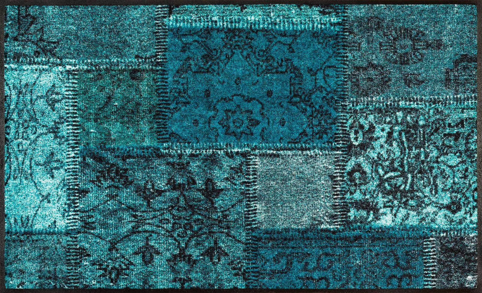 blau rechteckig, wash+dry Patches, Schmutzfangläufer, Design, waschbar 7 rutschhemmend, Patchwork Vintage by Kleen-Tex, mm, Läufer Höhe: modernes