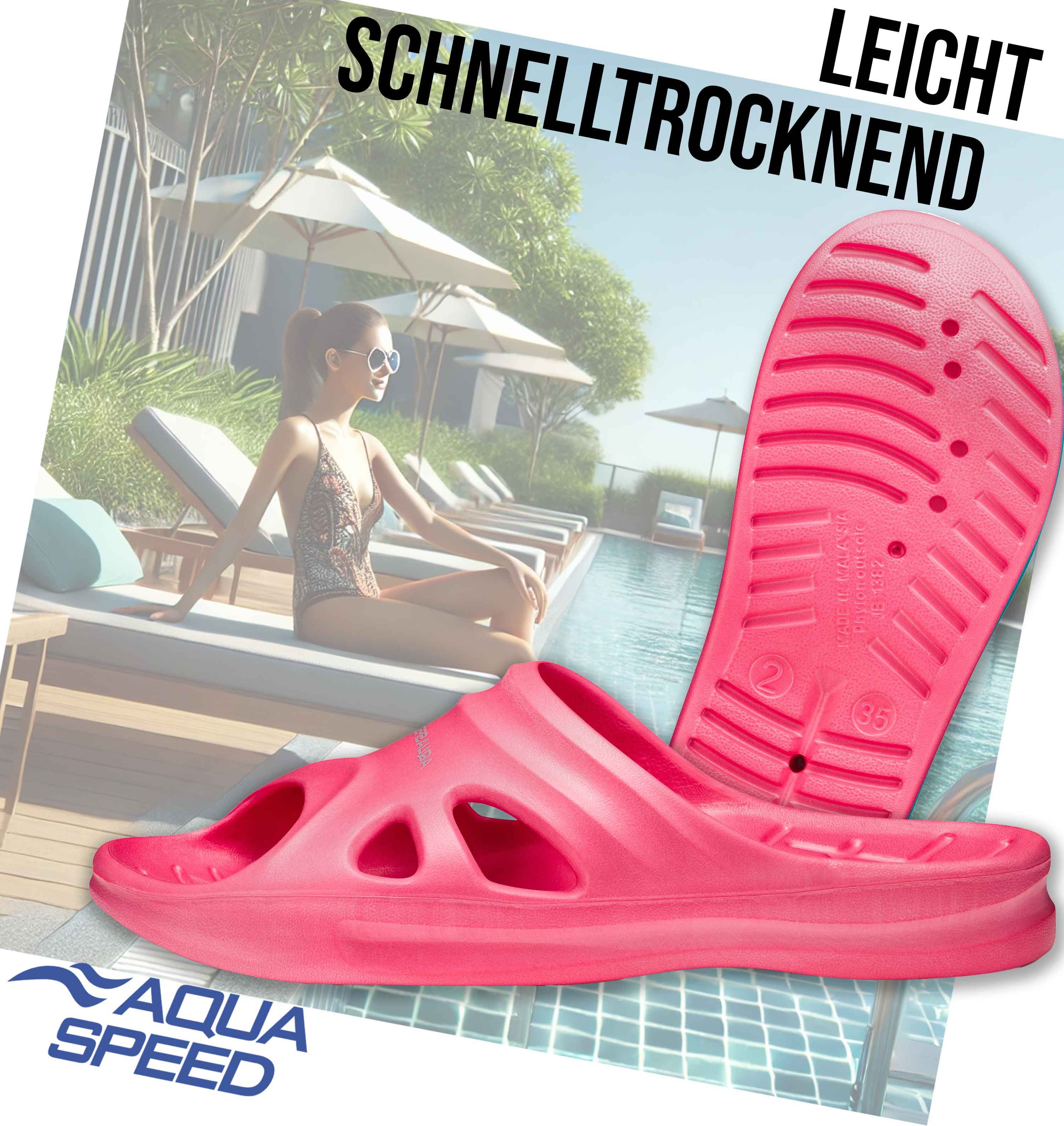 Aqua Speed Badelatschen FLORIDA + Mikrofaserhandtuch Damen Herren Kinder Badepantolette