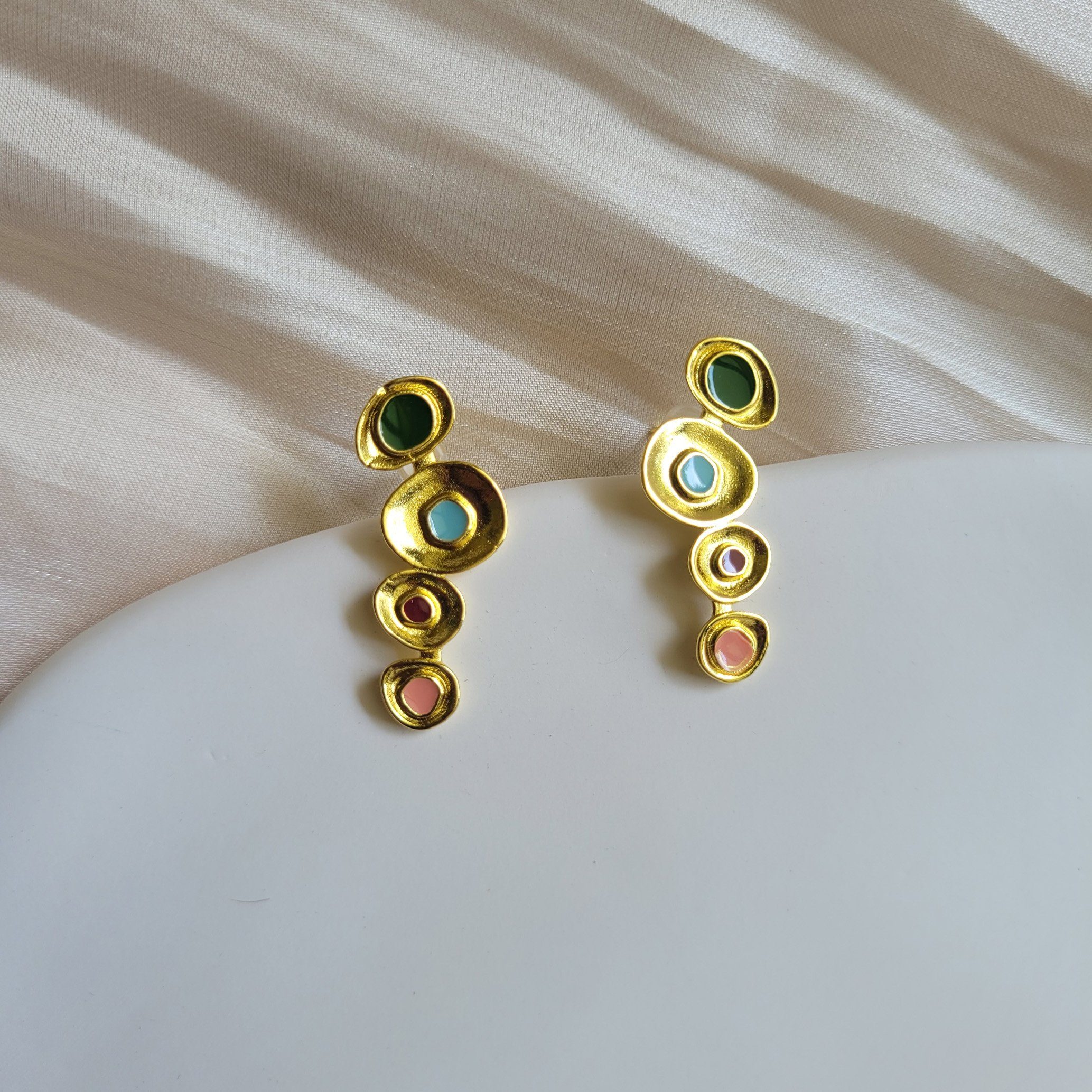 Ohrhänger Abstrakt-geometrische Ohrringe Emaille GOLDEN 18K Paar bunte Ohrstecker Vergoldete