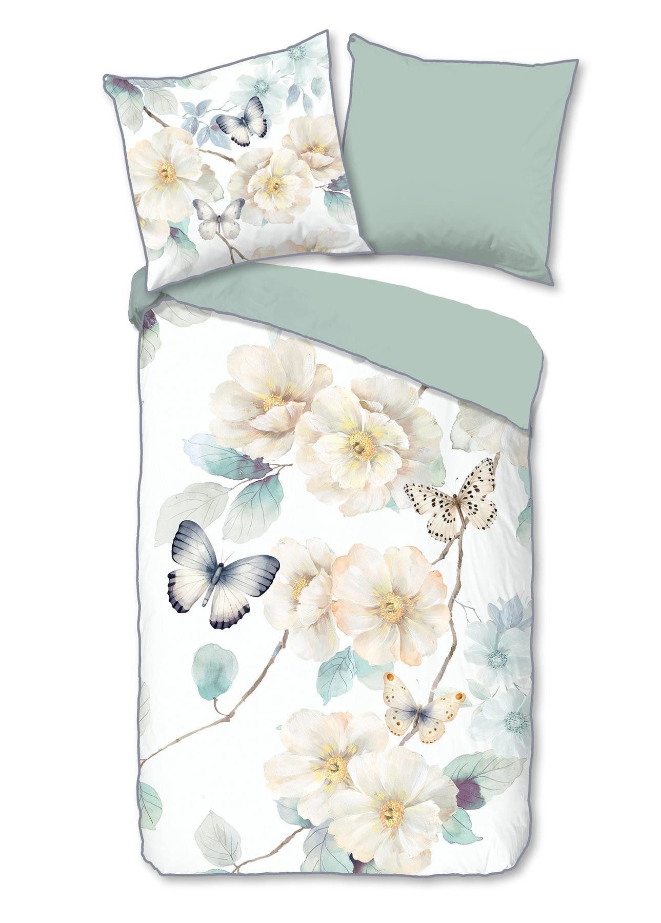Descanso Bettwäsche Mako Satin Bettwäsche 155 X 220 cm + 1- 80 X 80 cm Adiwanya weiß flowe, Baumwolle, 2 teilig, bettwäsche 155x220 baumwolle sale warm weihnachten 155x220 bettbezug