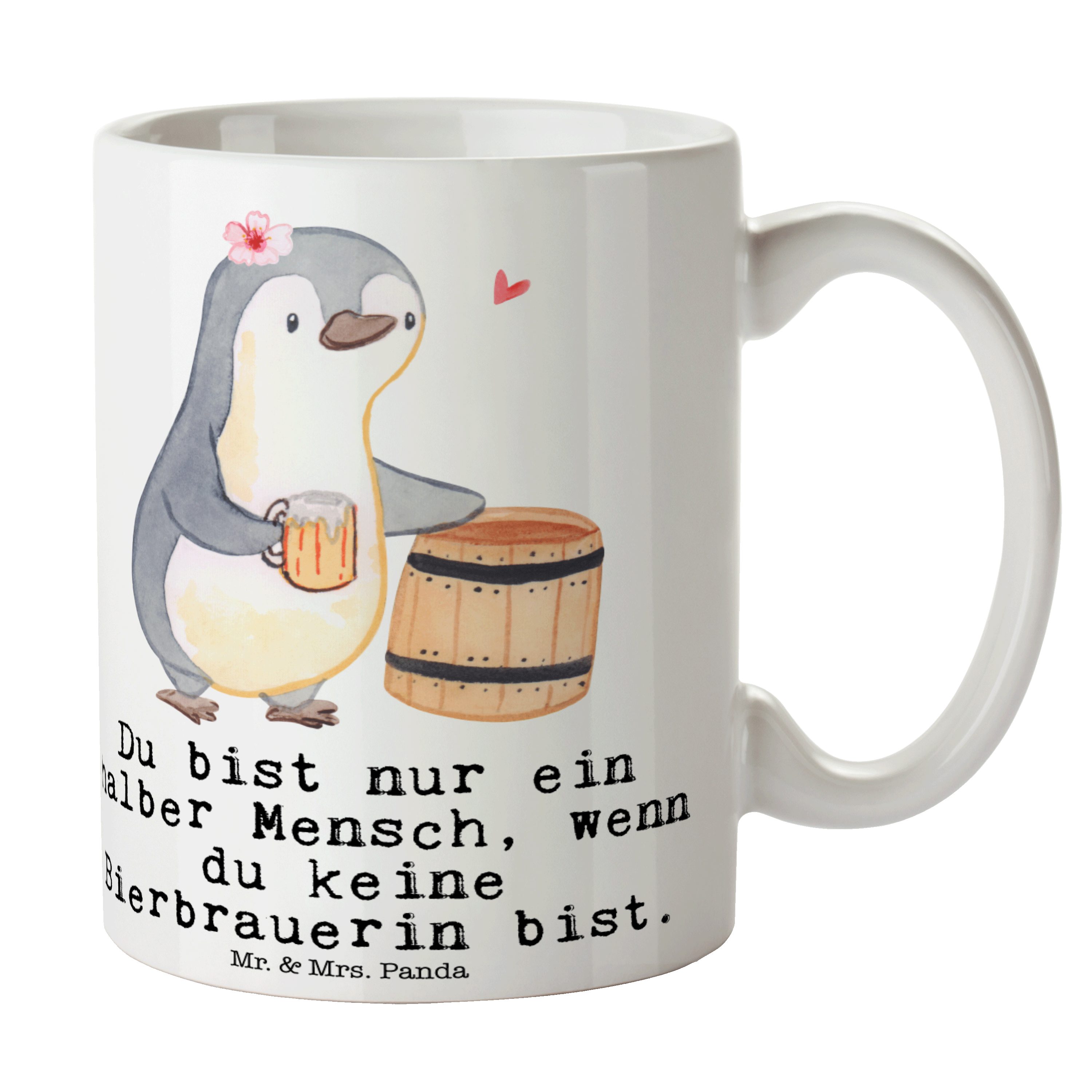Mr. & Mrs. Panda Tasse Bierbrauerin mit Herz - Weiß - Geschenk, Selbstbrauen, Keramiktasse, Keramik
