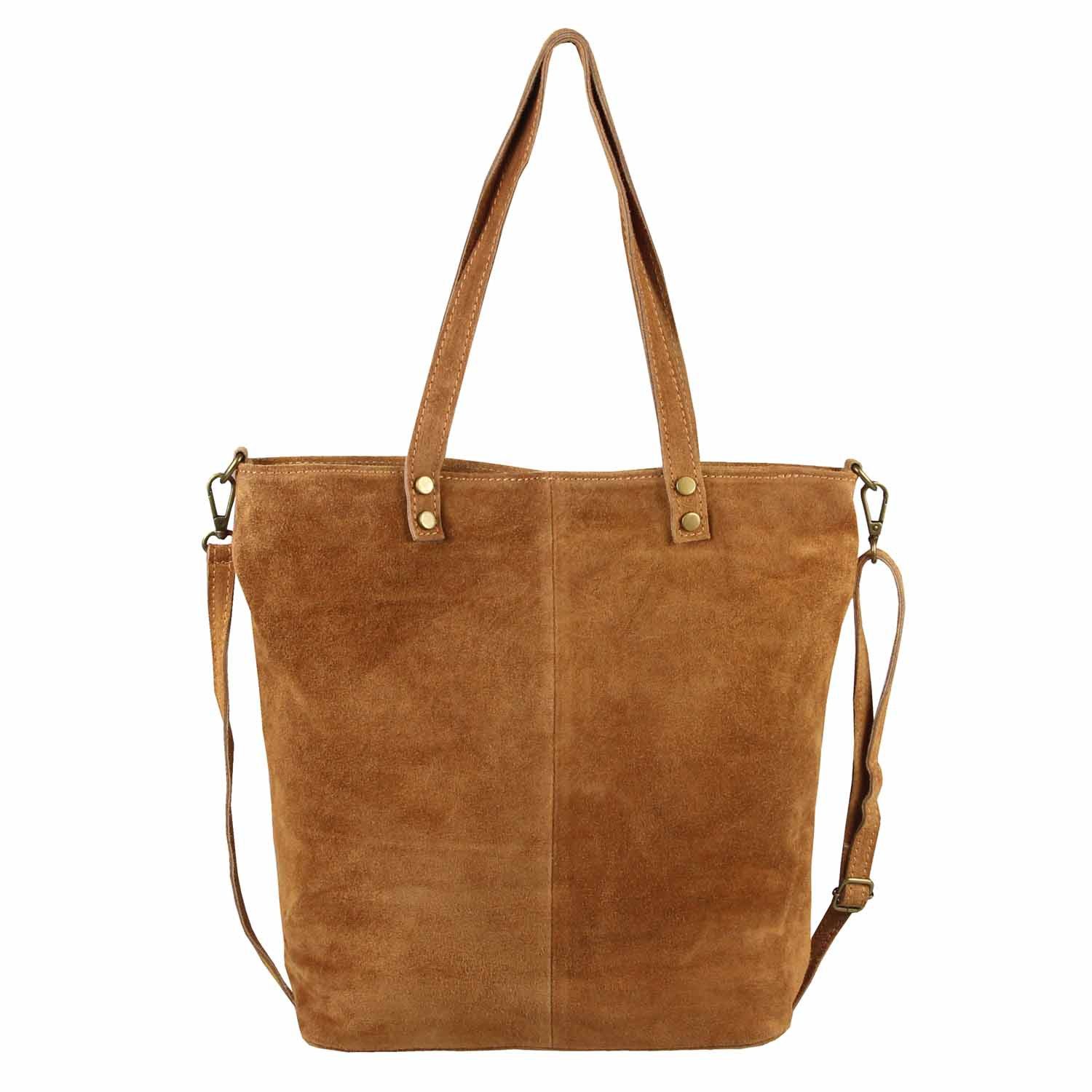 ITALYSHOP24 Schultertasche Made in Italy XL Damen Wildleder Tasche Shopper Umhängetasche Tote Bag, Cross Over Handtasche Ledertasche Hobo Bag City Bag Leichtgewicht