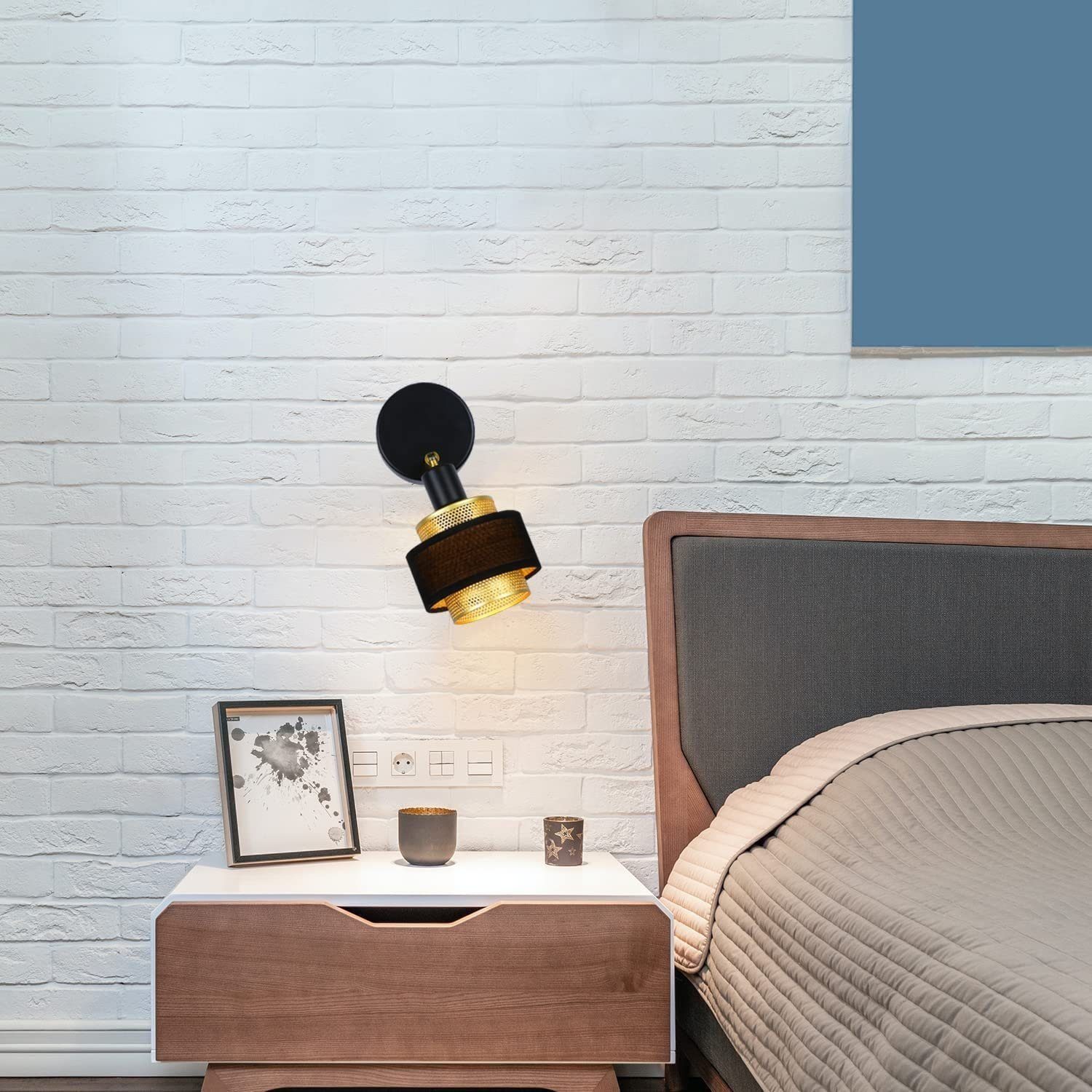 Nettlife Deckenstrahler Schwarz Stofflampenschirm Schlafzimmer mit Vintage Küche Metall, wechselbar, Wohnzimmer LED für Flur 270° E14 DREHBAR+180°VERSTELLBAR, Industrial