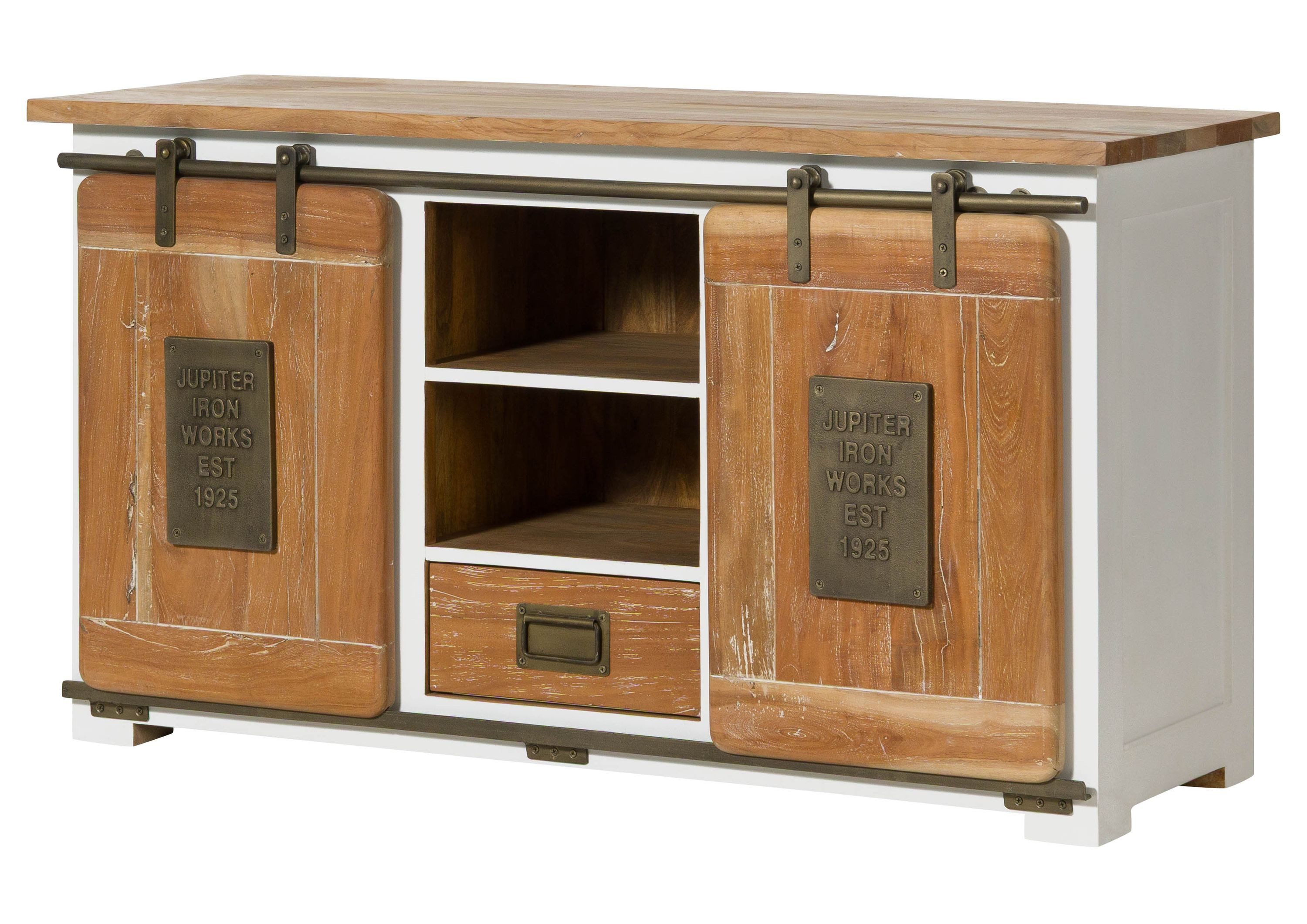 Massivmoebel24 Sideboard RAILWAY (Massivholz), Mango 128x45x70 weiß lackiert RAILWAY #502