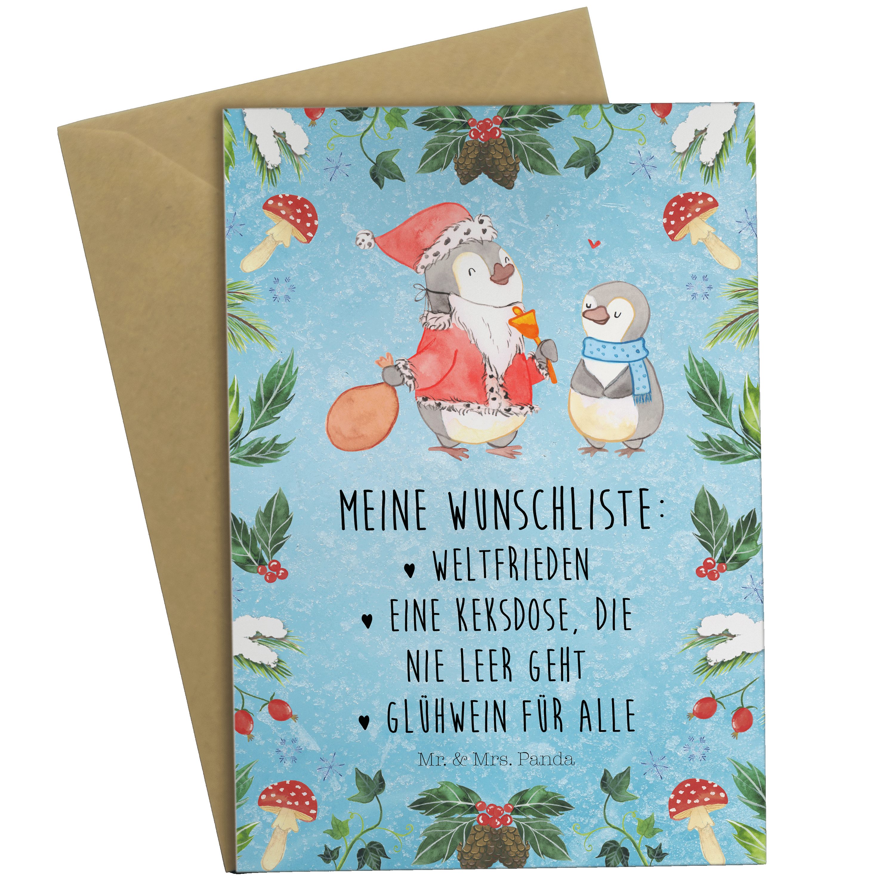 - Karte, Wunschliste Geschenk, Pinguin Panda Mrs. Mr. Klappkarte Advent, - & Grußkarte Eisblau