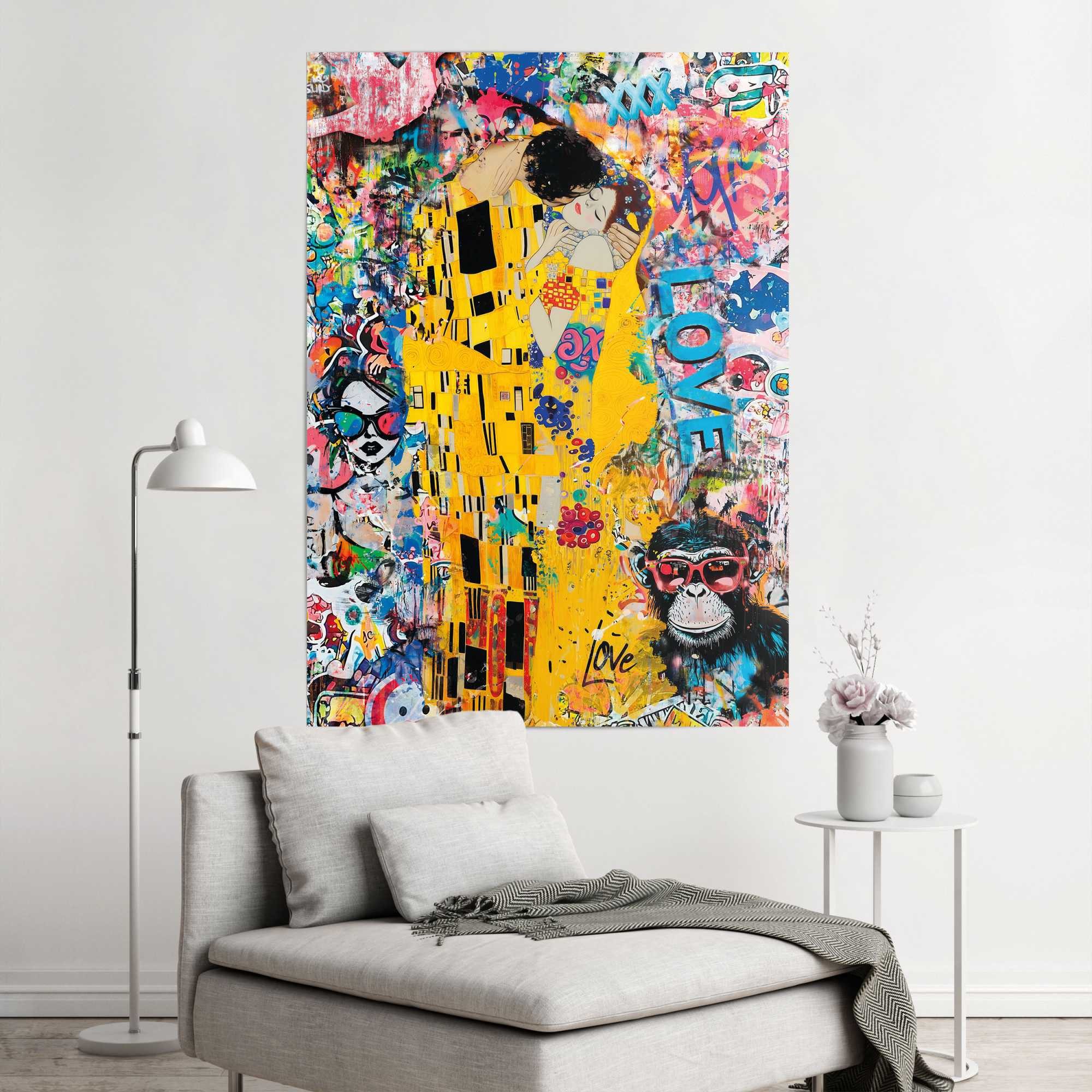 Reinders! Poster Modern Kiss, Gemälde (1 St), Wohnzimmer - Gelb - Papier - Berühmte Künstler - 100x140 cm