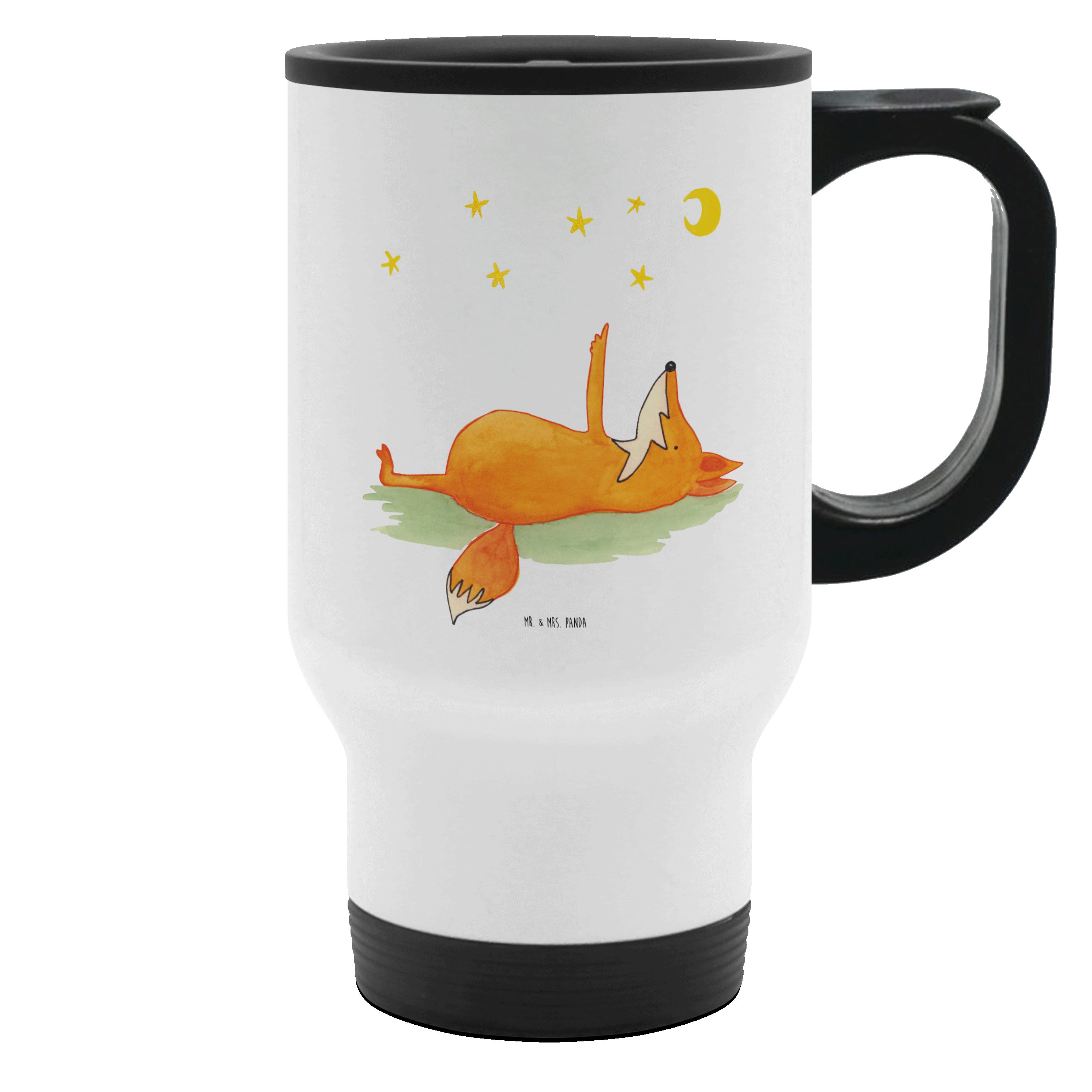 Mr. & Mrs. Panda Thermobecher Fuchs Sterne, Thermobecher, Weiß, Always Look On The Bright Side Of L, Edelstahl, Trinkbecher To Go Fuchs Umweltfreundlicher Thermobecher