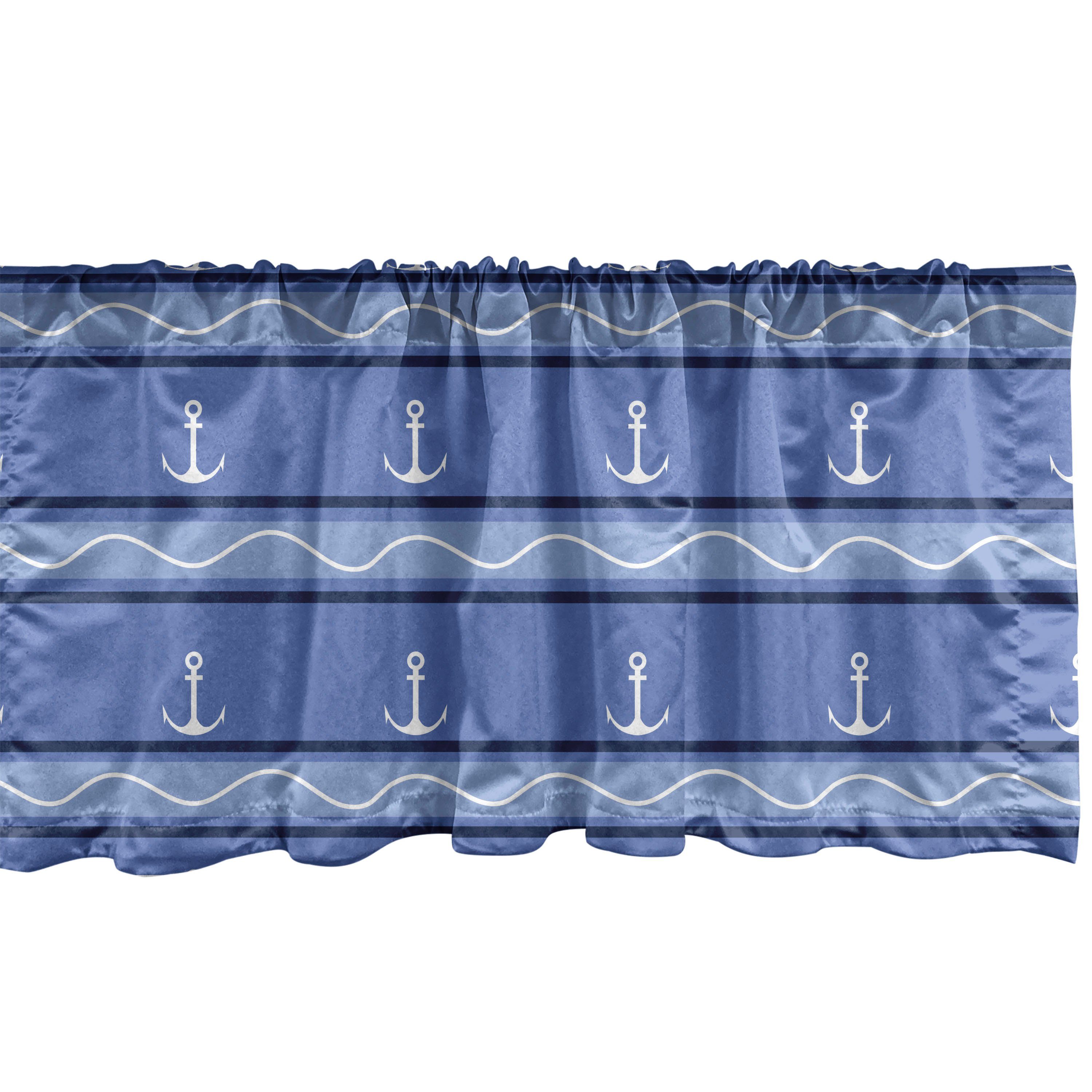 Dekor Microfaser, Stangentasche, Scheibengardine Ankerleinen mit für Waves Abakuhaus, Küche Schlafzimmer Weinlese-Streifen Volant Vorhang